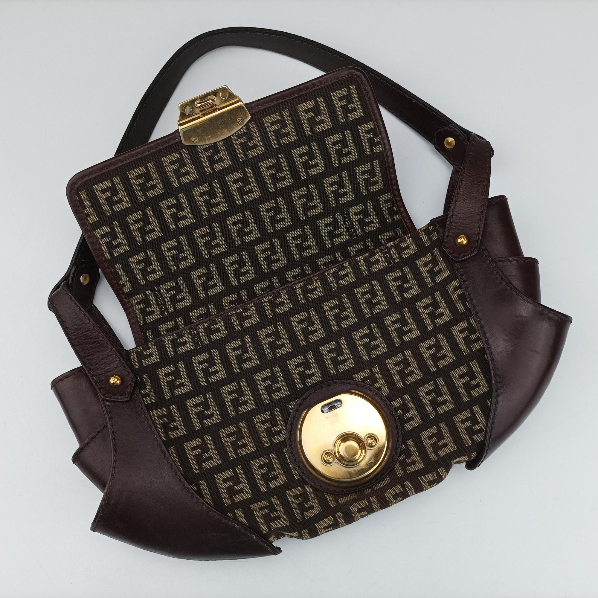 Pre-owned Fendi Zucchino Borsa Brown canvas×leather 8BR429 shoulderbag | stylenewstar