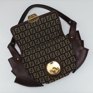 Pre-owned Fendi Zucchino Borsa Brown canvas×leather 8BR429 shoulderbag | stylenewstar