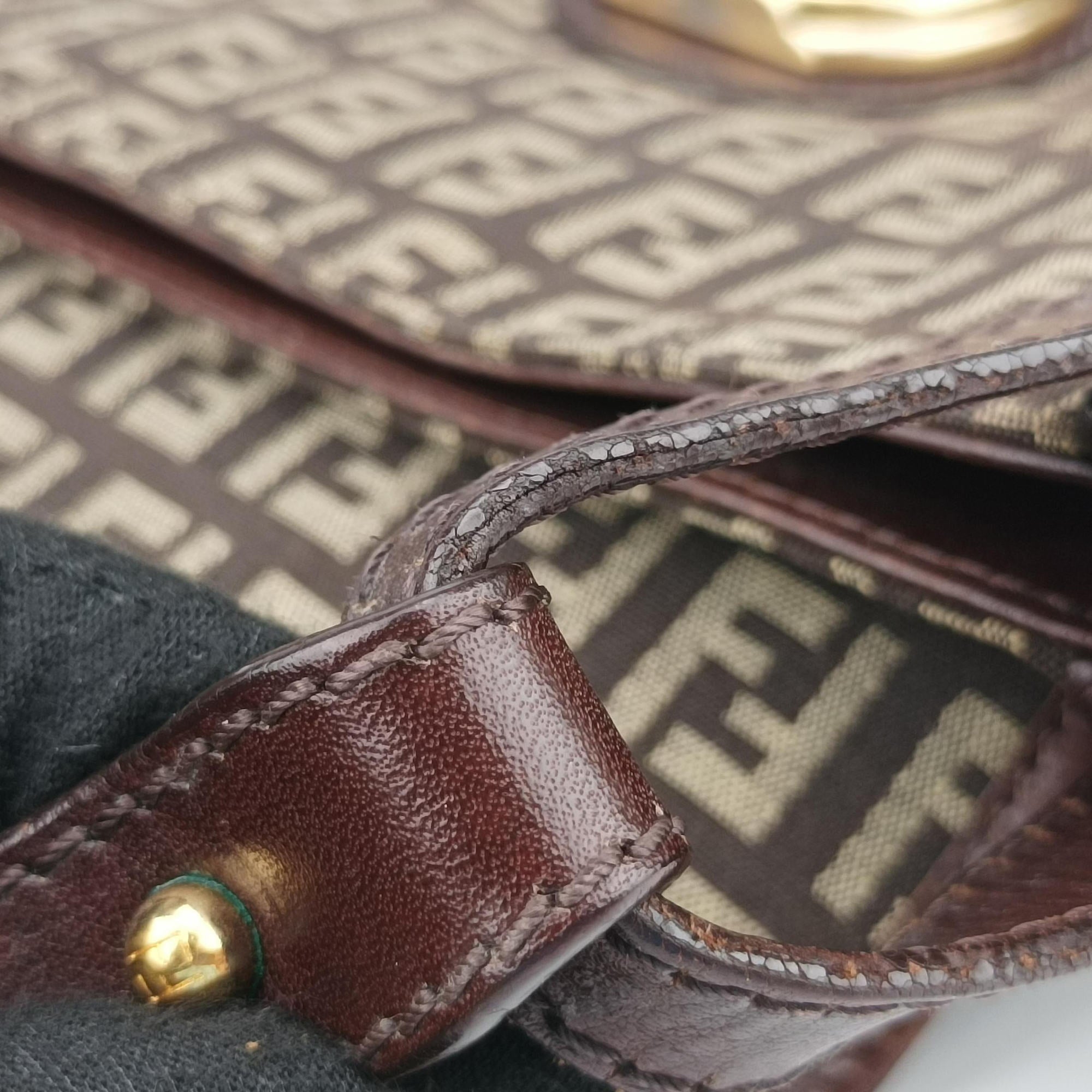 Pre-owned Fendi Zucchino Borsa Brown canvas×leather 8BR429 shoulderbag | stylenewstar
