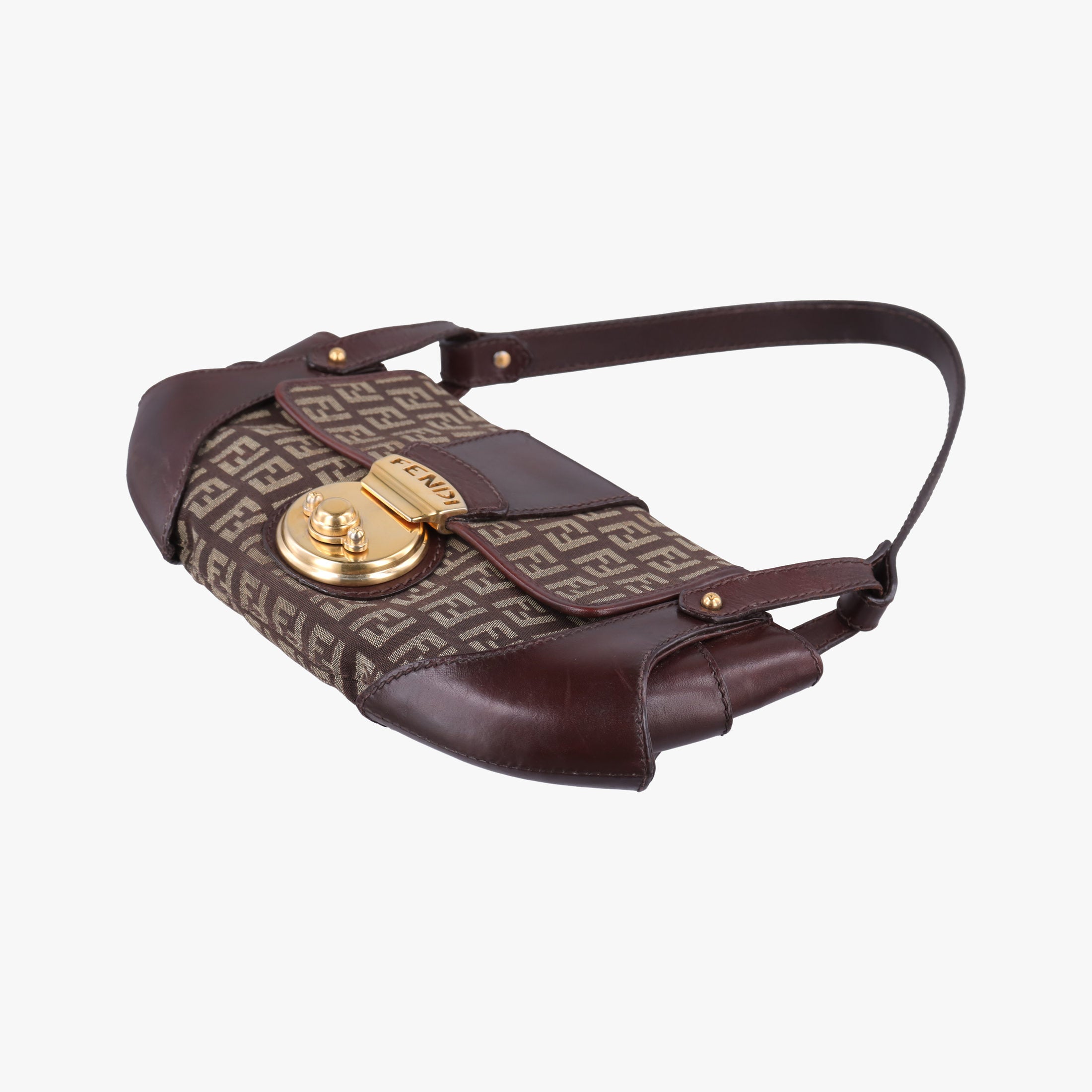 Pre-owned Fendi Zucchino Borsa Brown canvas×leather 8BR429 shoulderbag | stylenewstar