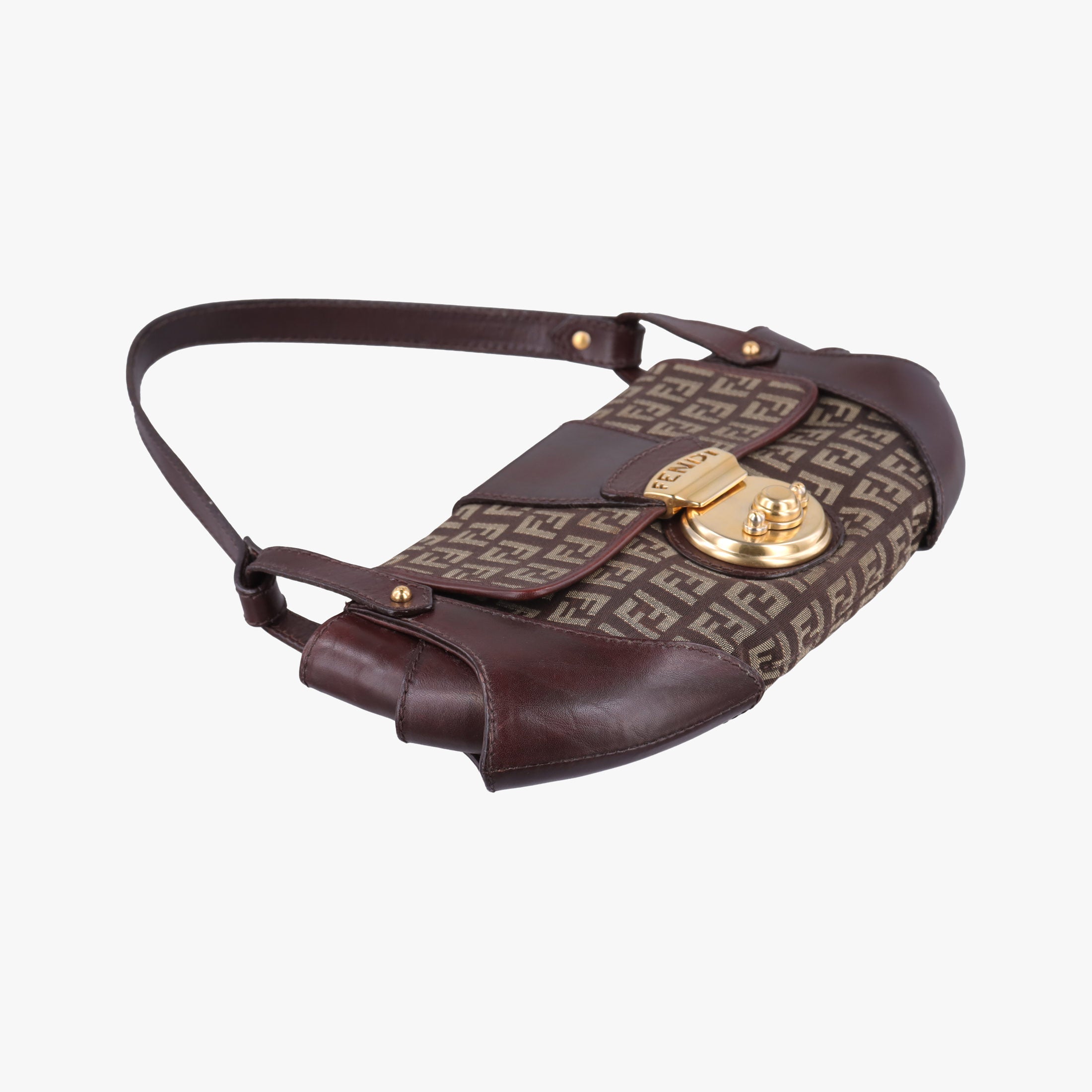 Pre-owned Fendi Zucchino Borsa Brown canvas×leather 8BR429 shoulderbag | stylenewstar
