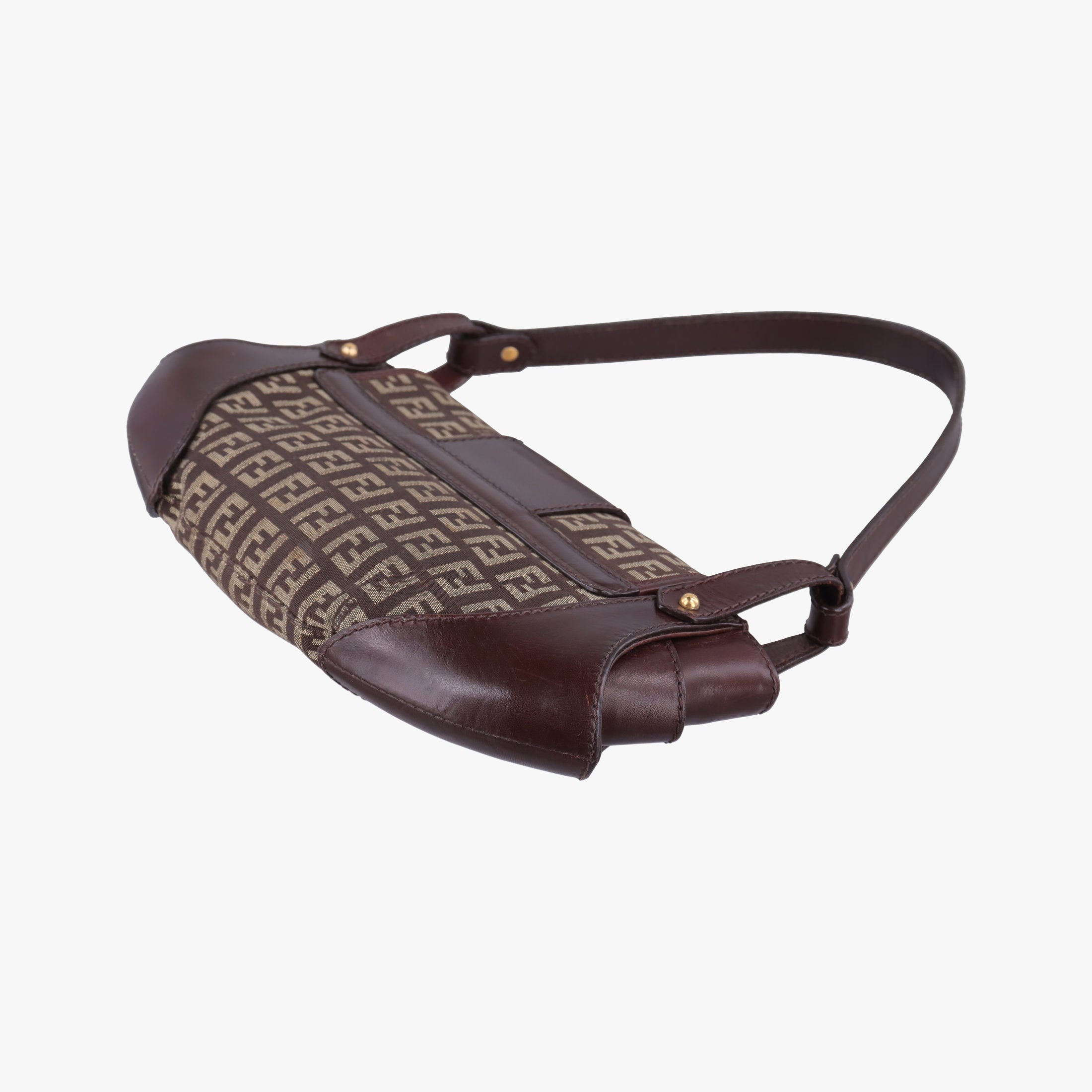 Pre-owned Fendi Zucchino Borsa Brown canvas×leather 8BR429 shoulderbag | stylenewstar
