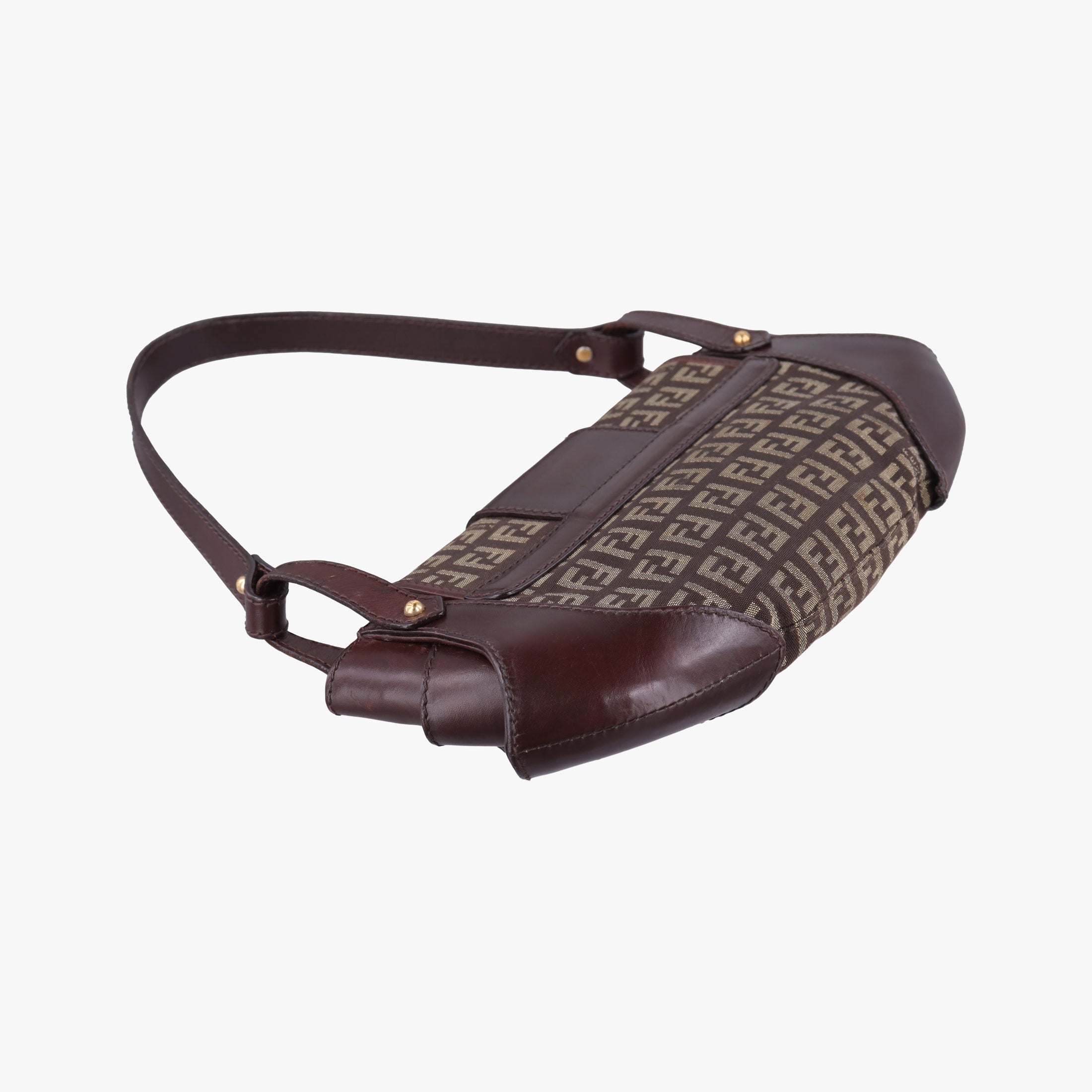 Pre-owned Fendi Zucchino Borsa Brown canvas×leather 8BR429 shoulderbag | stylenewstar