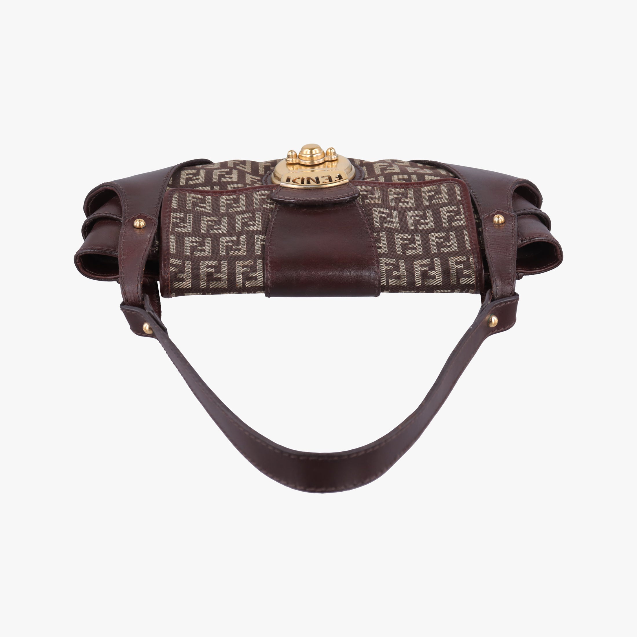Pre-owned Fendi Zucchino Borsa Brown canvas×leather 8BR429 shoulderbag | stylenewstar