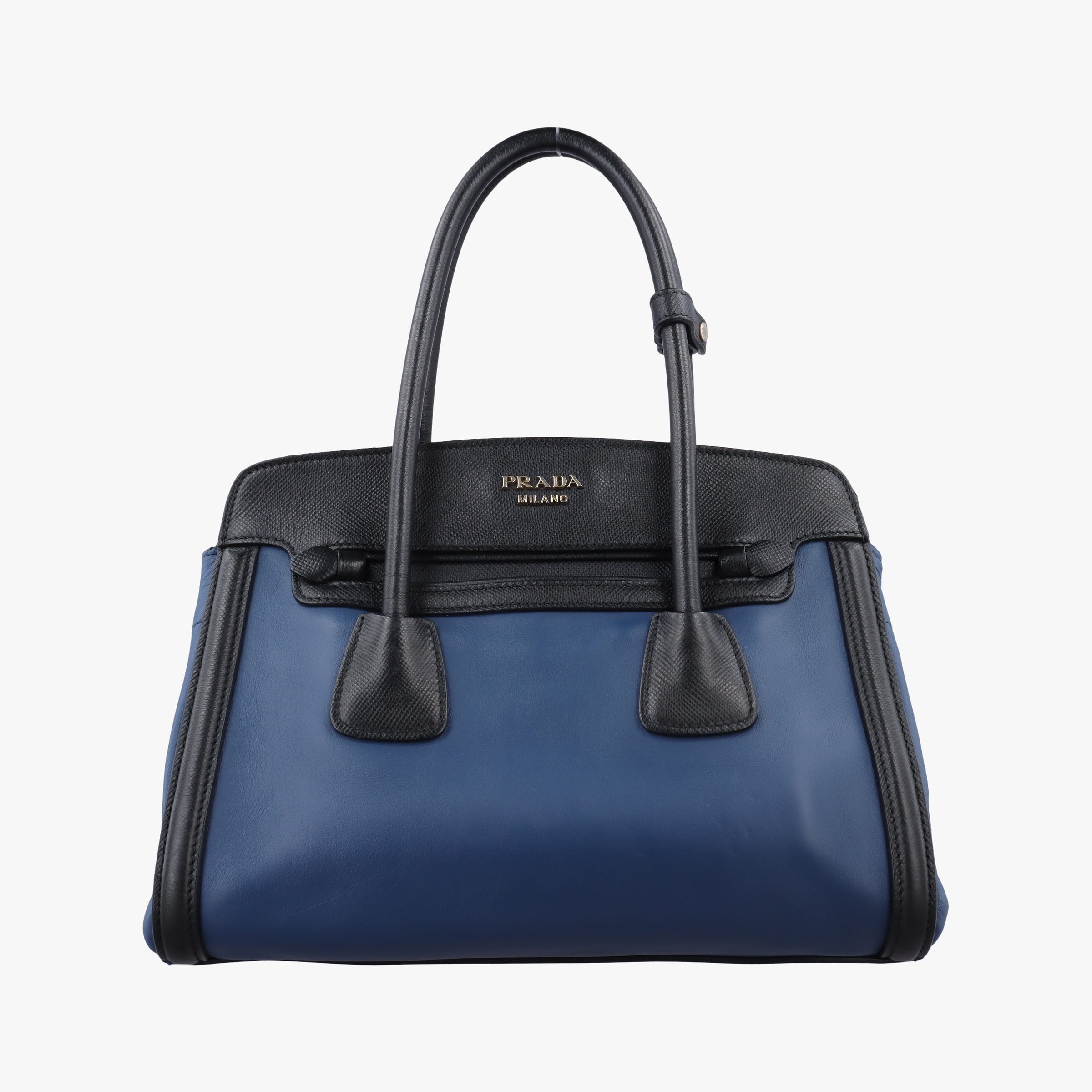 Pre-owned Prada Double Zip Convertible Tote Black×Blue Saffiano Leather×Leather  handbag | stylenewstar