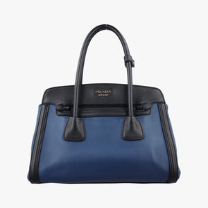 Pre-owned Prada Double Zip Convertible Tote Black×Blue Saffiano Leather×Leather  handbag | stylenewstar