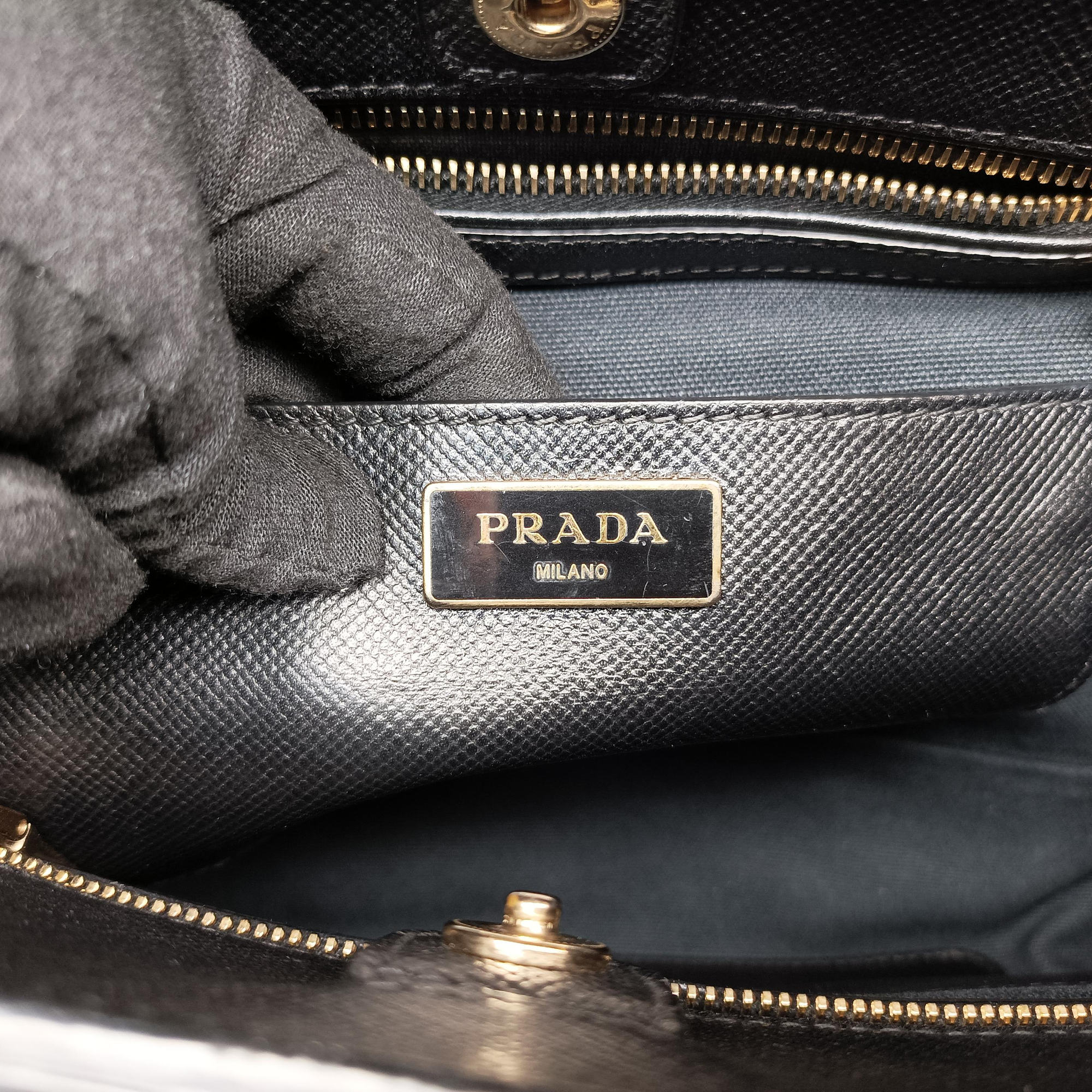 Pre-owned Prada Double Zip Convertible Tote Black×Blue Saffiano Leather×Leather  handbag | stylenewstar