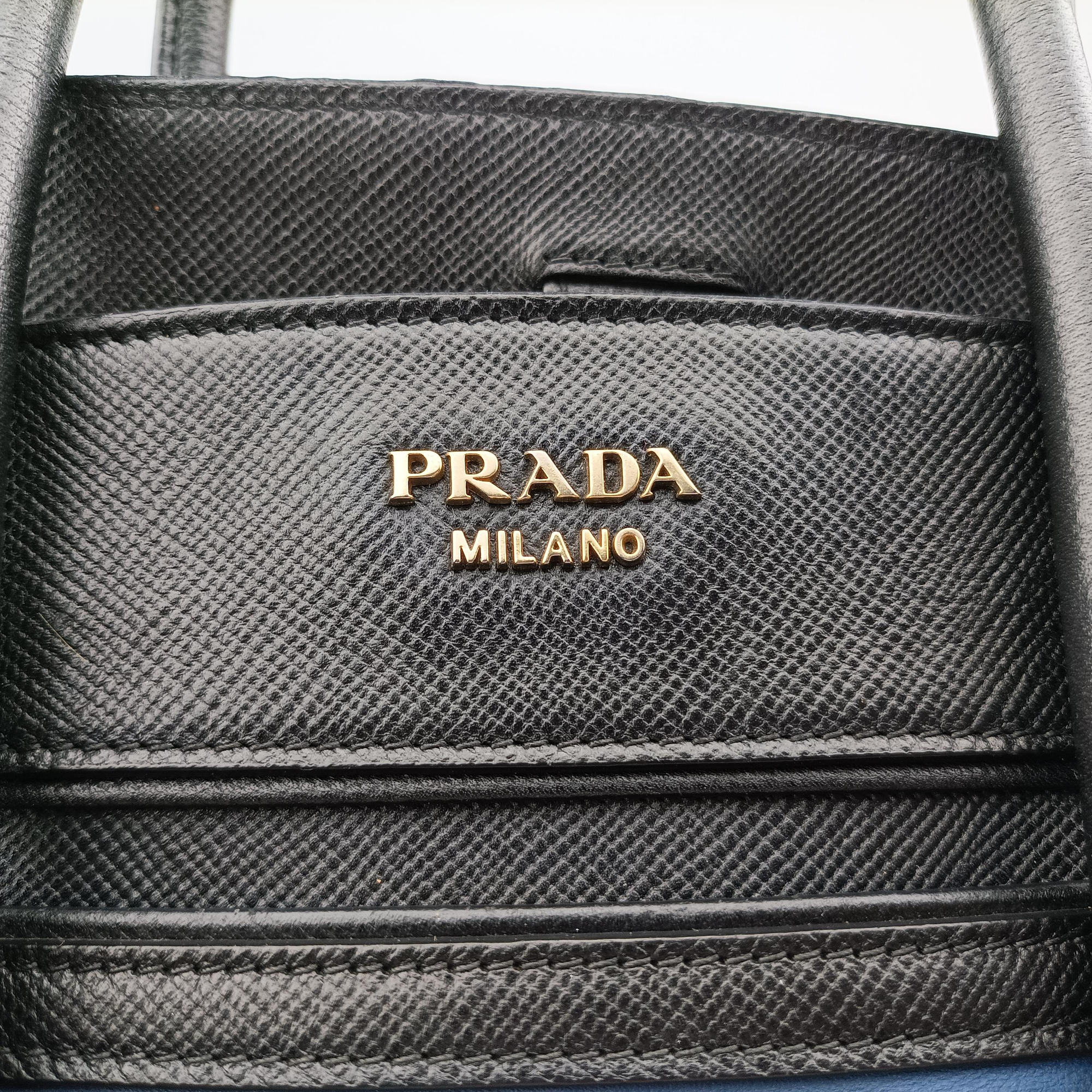 Pre-owned Prada Double Zip Convertible Tote Black×Blue Saffiano Leather×Leather  handbag | stylenewstar