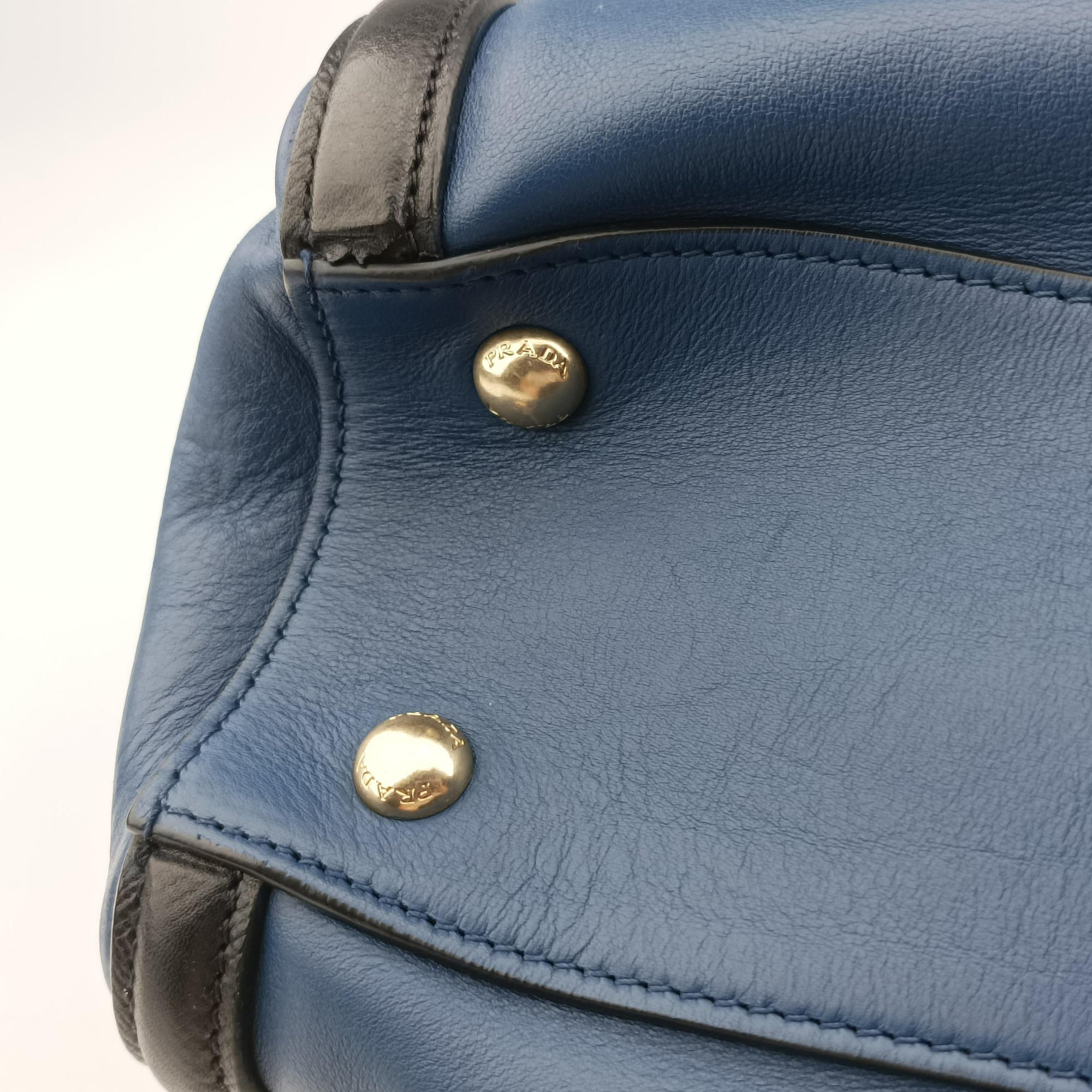 Pre-owned Prada Double Zip Convertible Tote Black×Blue Saffiano Leather×Leather  handbag | stylenewstar