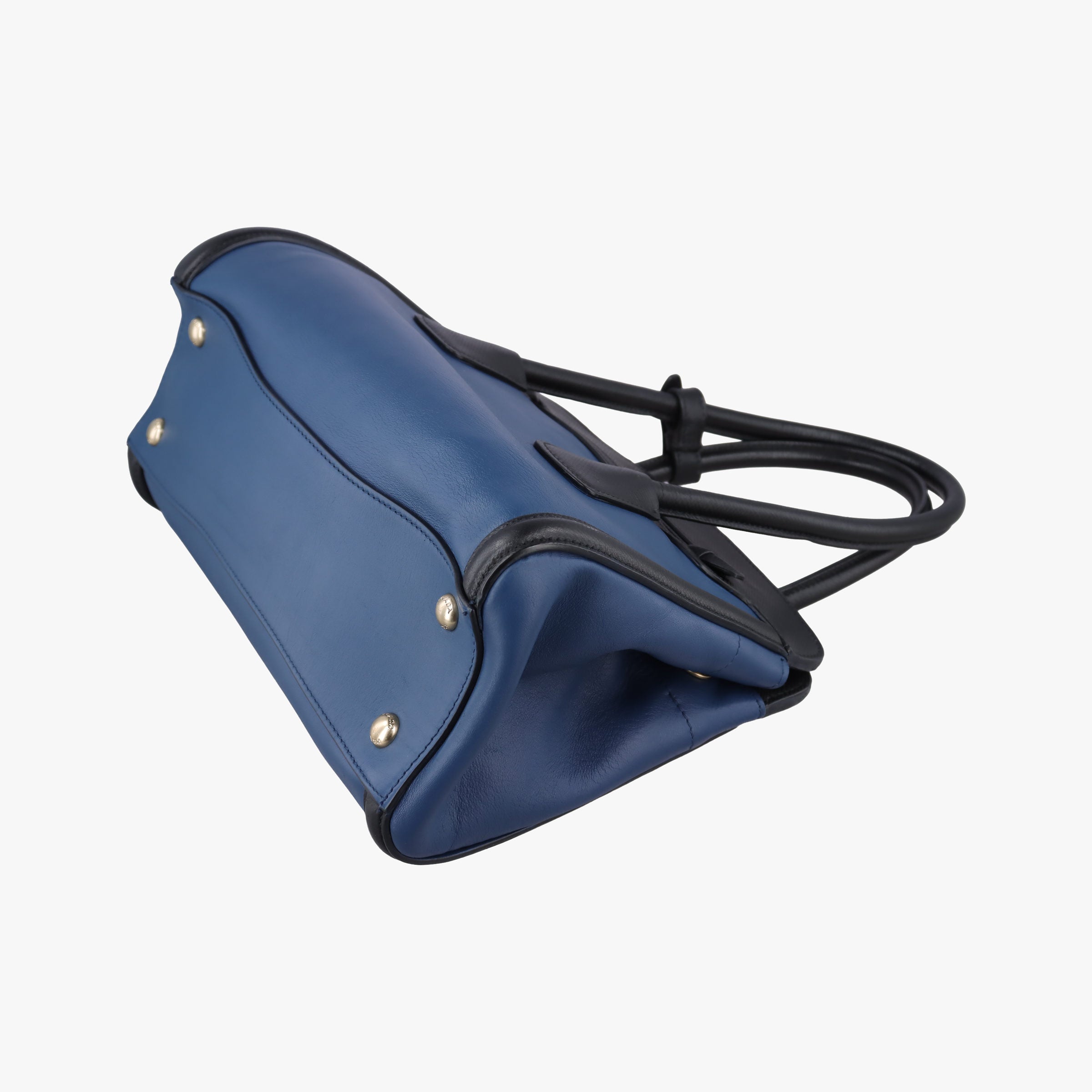 Pre-owned Prada Double Zip Convertible Tote Black×Blue Saffiano Leather×Leather  handbag | stylenewstar