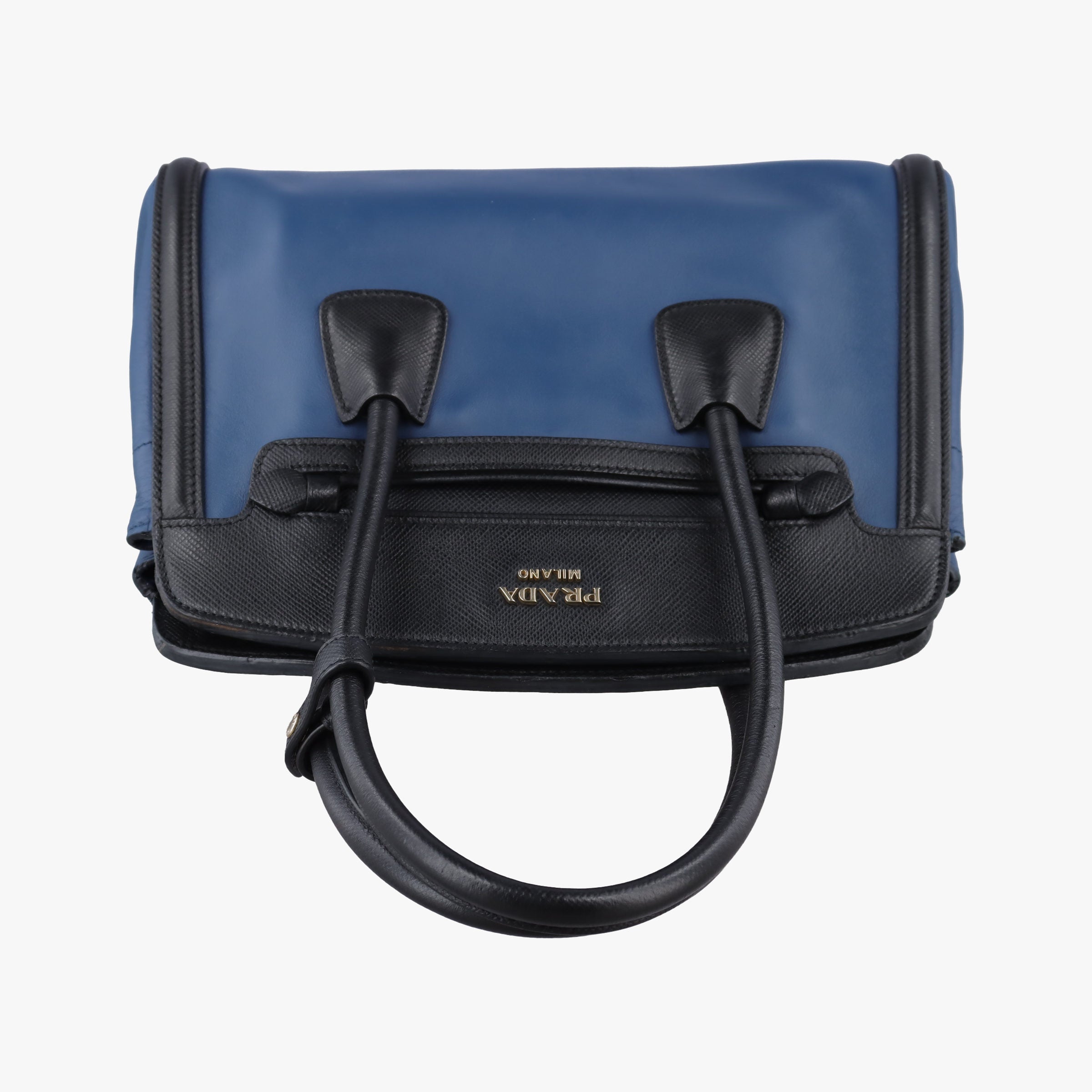 Pre-owned Prada Double Zip Convertible Tote Black×Blue Saffiano Leather×Leather  handbag | stylenewstar