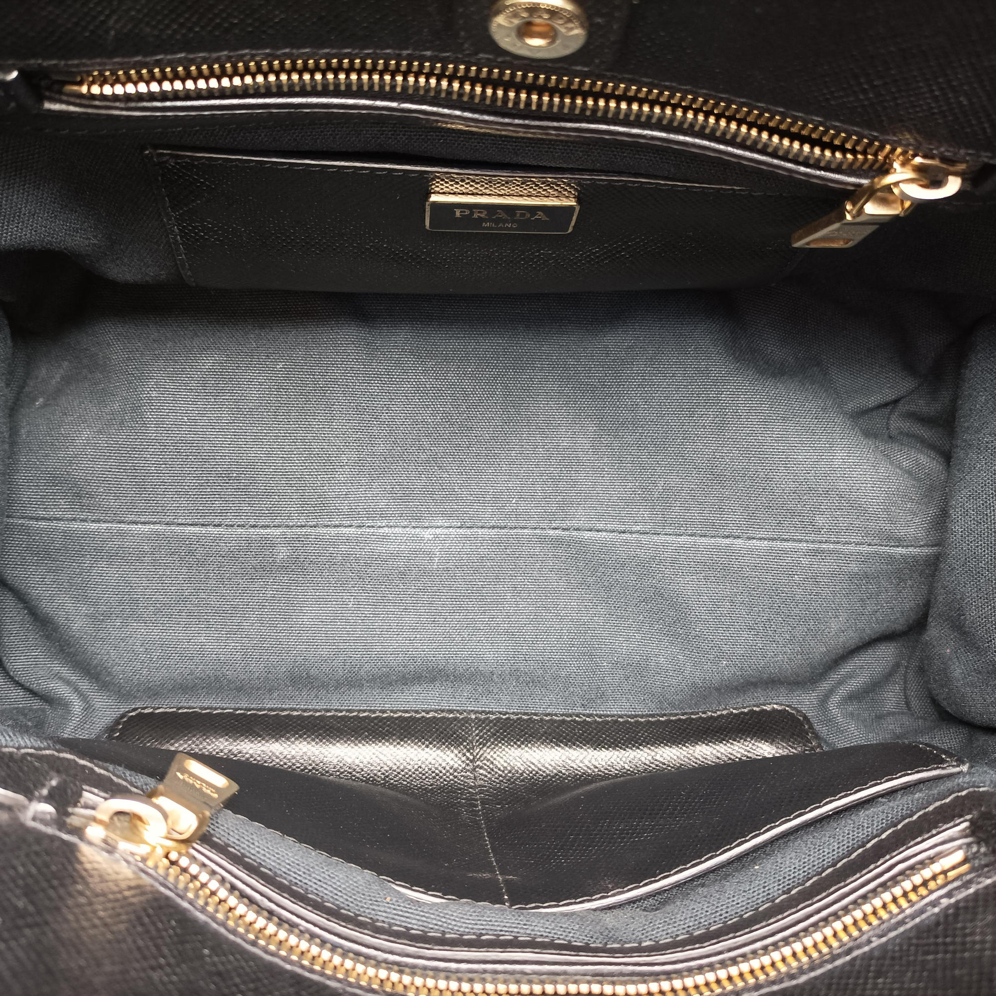 Pre-owned Prada Double Zip Convertible Tote Black×Blue Saffiano Leather×Leather  handbag | stylenewstar