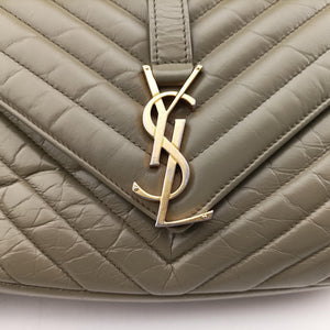 Pre-owned Yves Saint Laurent COLLEGE Green Leather 428056 shoulderbag | stylenewstar