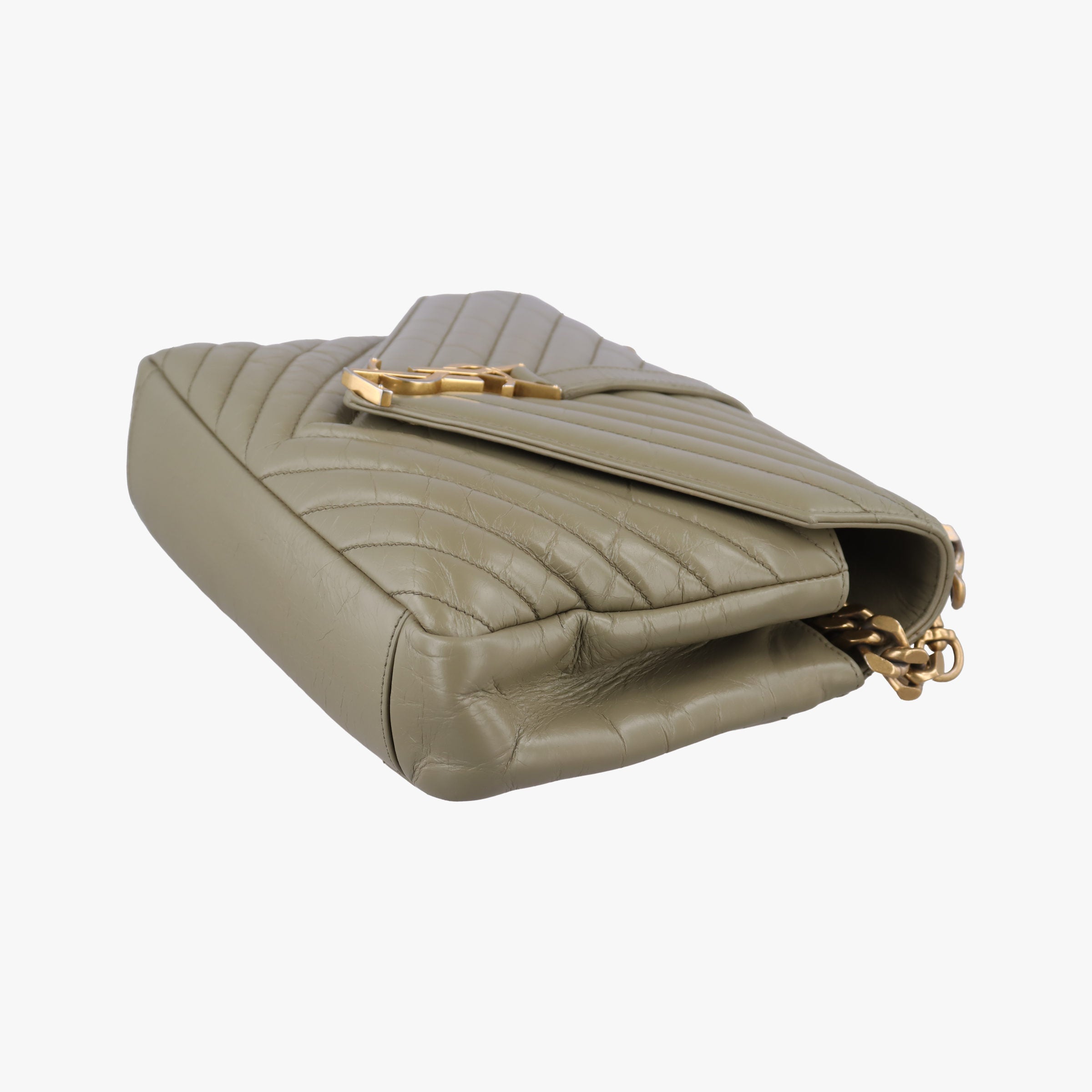 Pre-owned Yves Saint Laurent COLLEGE Green Leather 428056 shoulderbag | stylenewstar