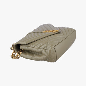 Pre-owned Yves Saint Laurent COLLEGE Green Leather 428056 shoulderbag | stylenewstar
