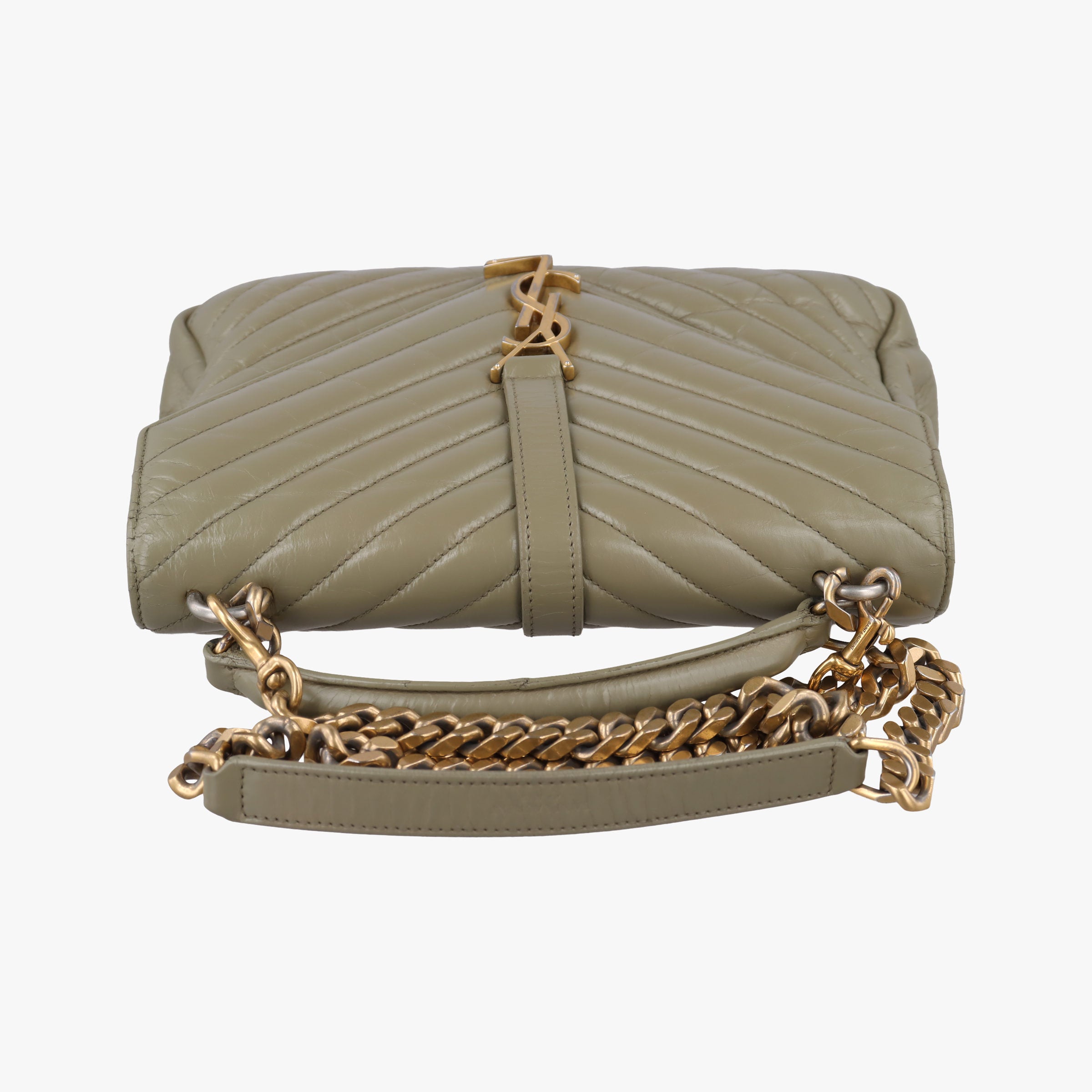 Pre-owned Yves Saint Laurent COLLEGE Green Leather 428056 shoulderbag | stylenewstar