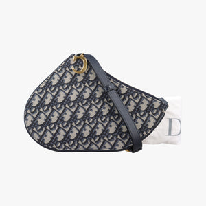 Pre-owned Christian Dior Saddle Navy×Gray Jacquard  shoulderbag | stylenewstar