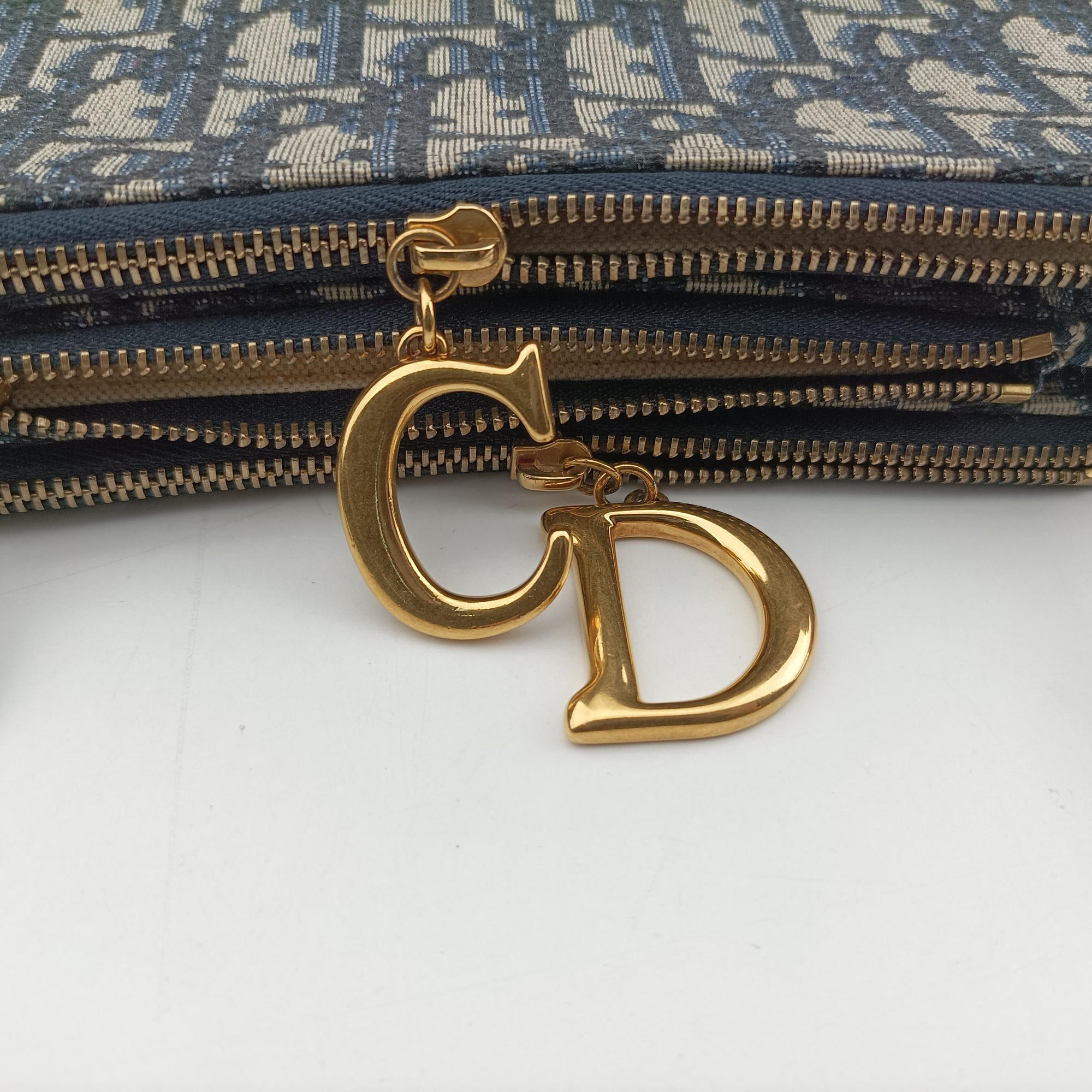 Pre-owned Christian Dior Saddle Navy×Gray Jacquard  shoulderbag | stylenewstar