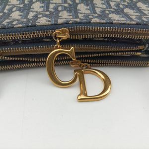 Pre-owned Christian Dior Saddle Navy×Gray Jacquard  shoulderbag | stylenewstar