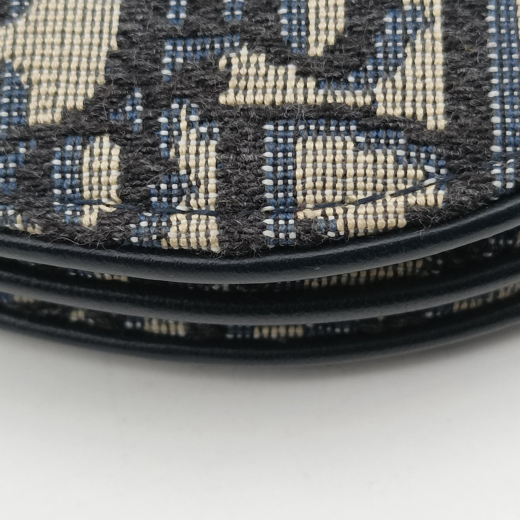 Pre-owned Christian Dior Saddle Navy×Gray Jacquard  shoulderbag | stylenewstar