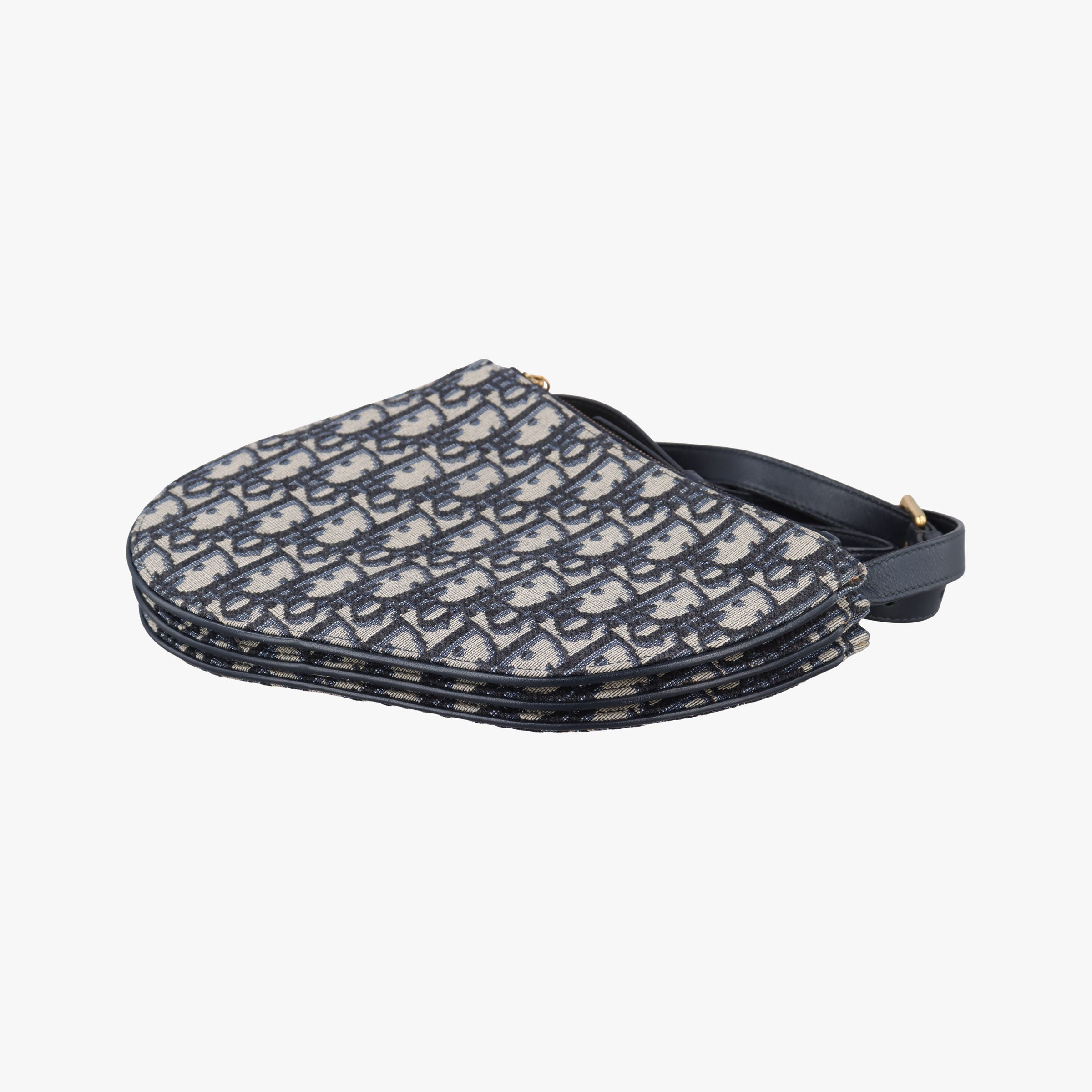 Pre-owned Christian Dior Saddle Navy×Gray Jacquard  shoulderbag | stylenewstar