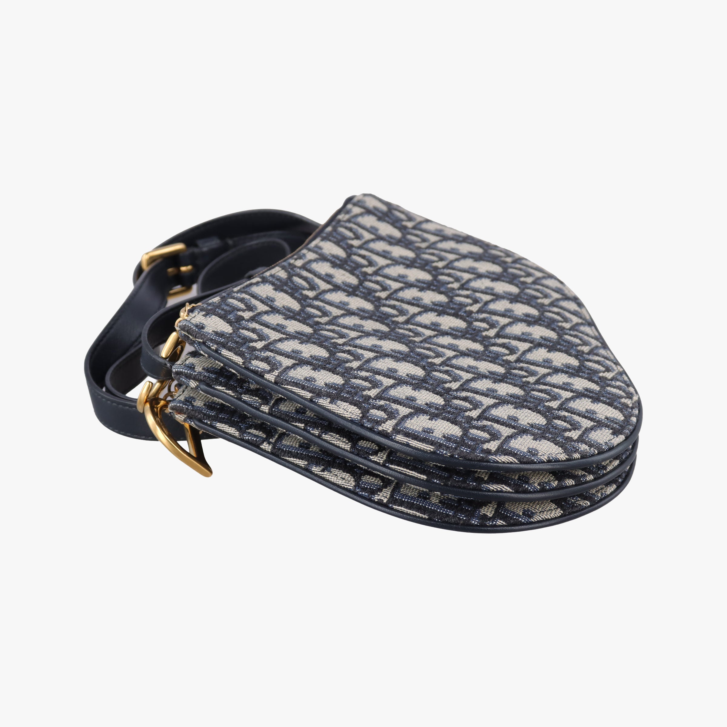 Pre-owned Christian Dior Saddle Navy×Gray Jacquard  shoulderbag | stylenewstar