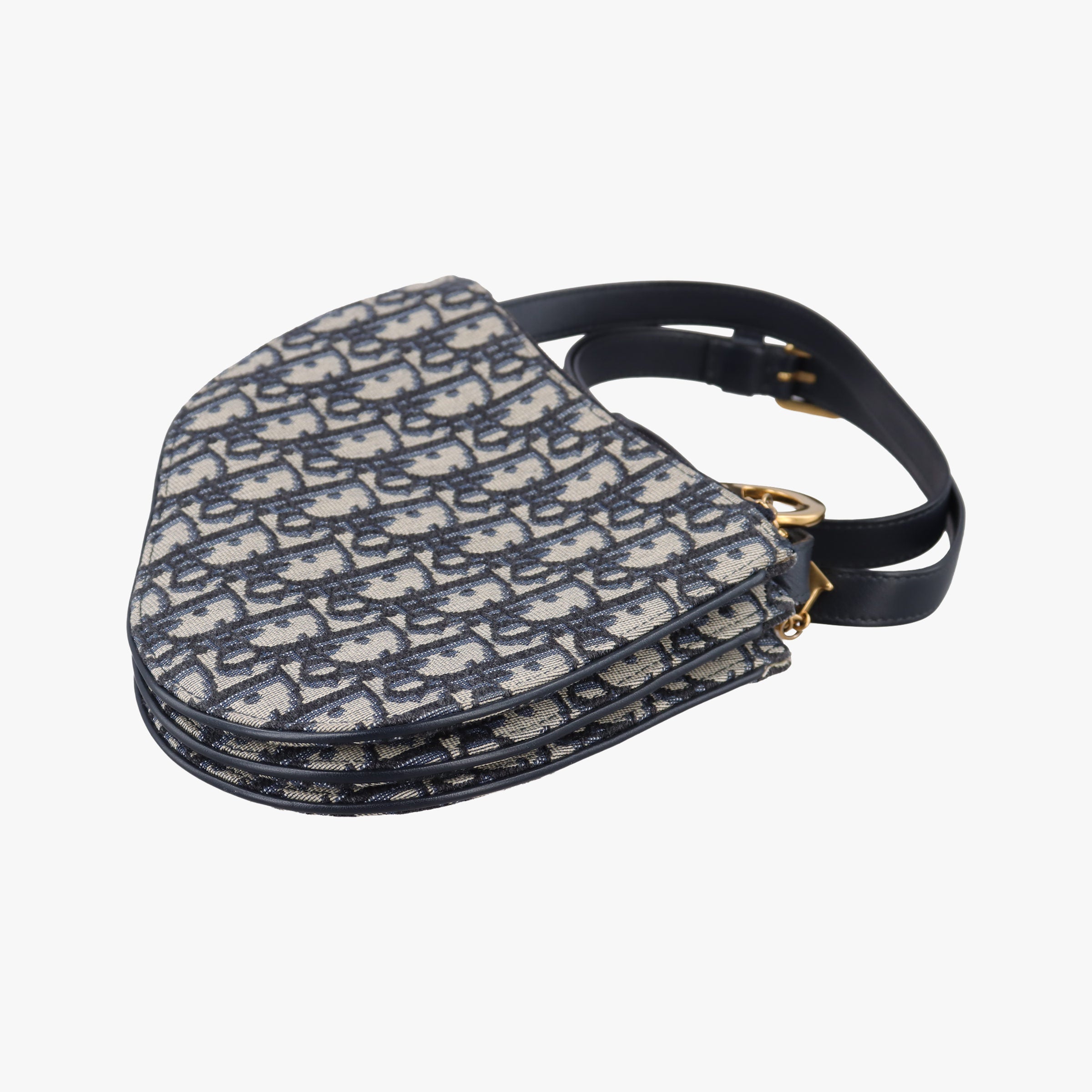 Pre-owned Christian Dior Saddle Navy×Gray Jacquard  shoulderbag | stylenewstar