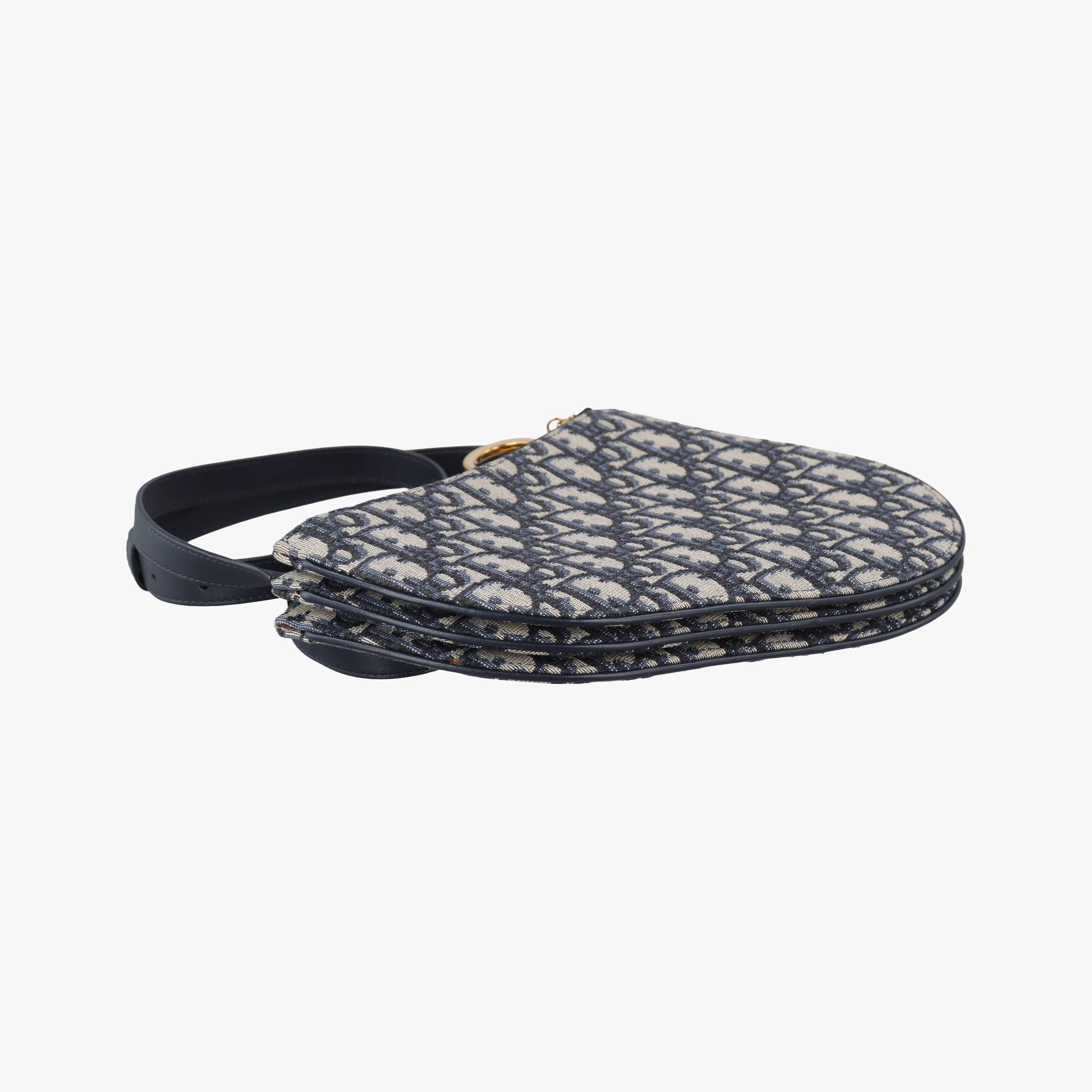 Pre-owned Christian Dior Saddle Navy×Gray Jacquard  shoulderbag | stylenewstar