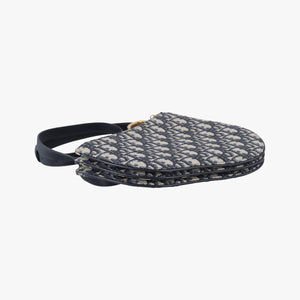 Pre-owned Christian Dior Saddle Navy×Gray Jacquard  shoulderbag | stylenewstar