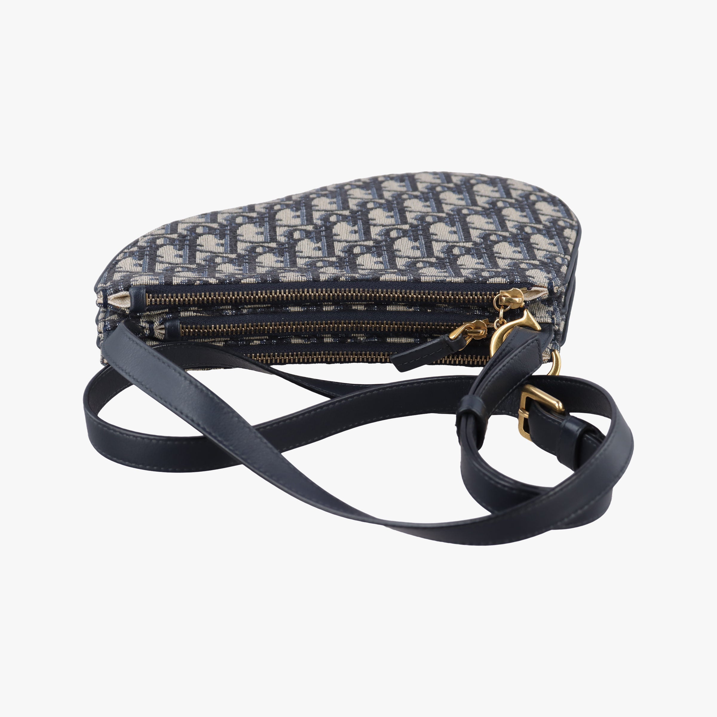 Pre-owned Christian Dior Saddle Navy×Gray Jacquard  shoulderbag | stylenewstar