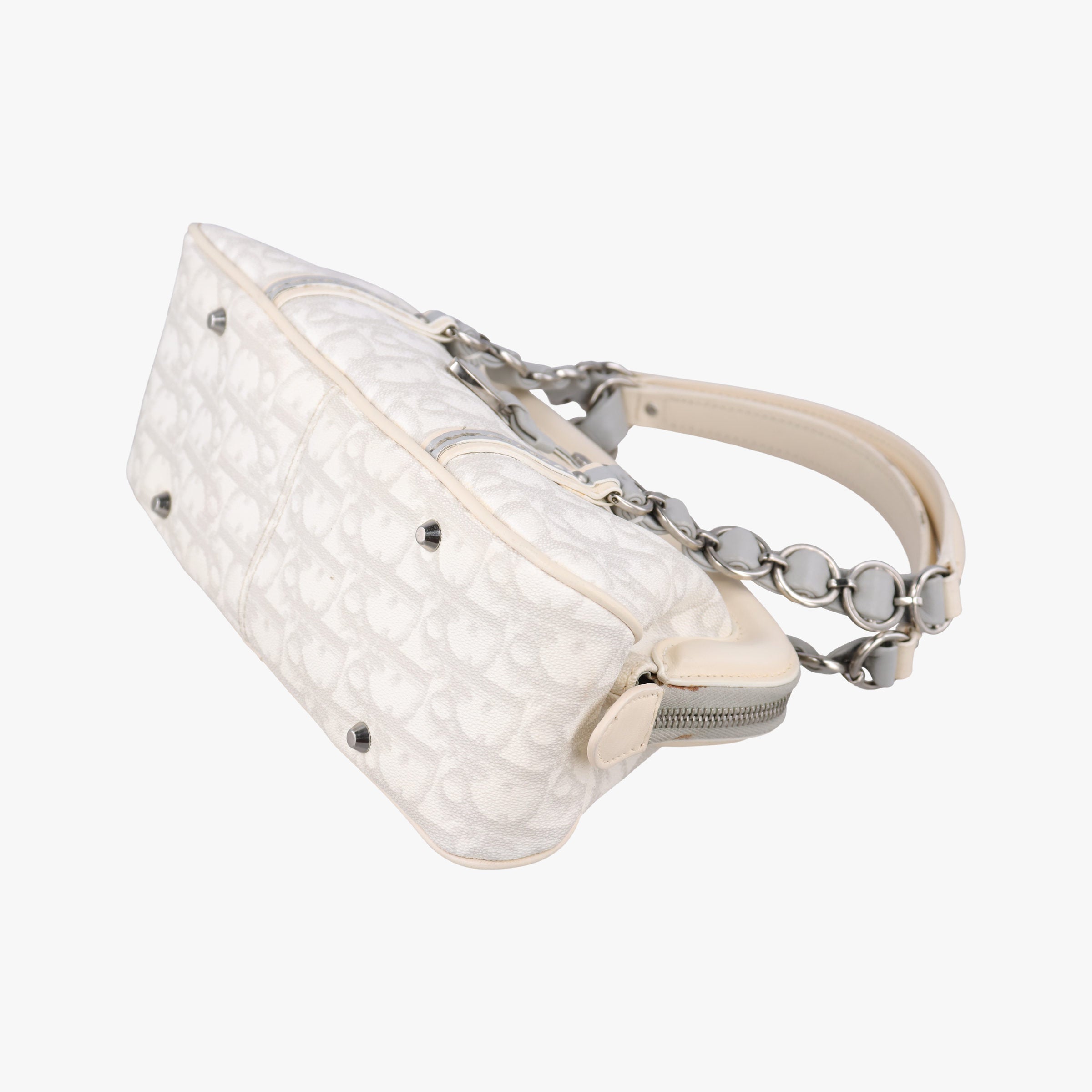 Pre-owned Christian Dior Trotter Romantic Chain Heart White pvc coated canvas  handbag | stylenewstar