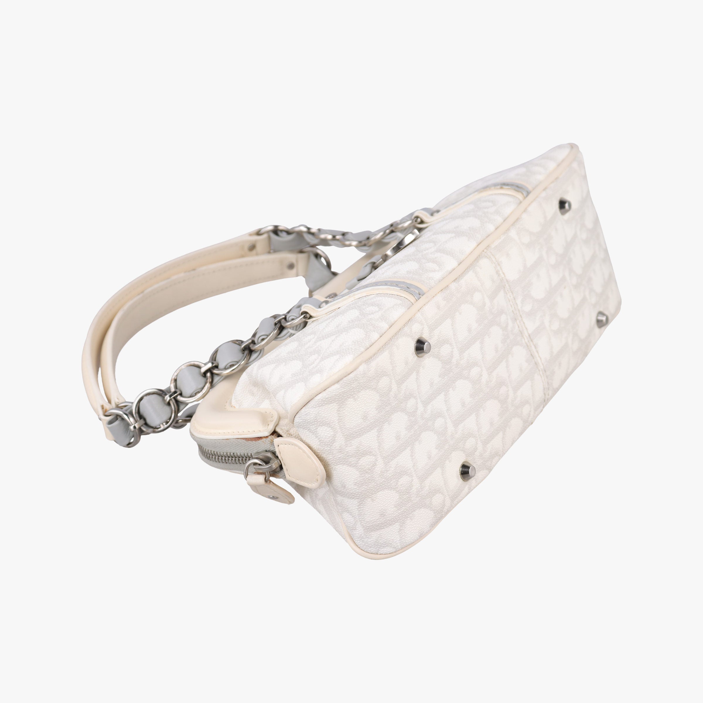 Pre-owned Christian Dior Trotter Romantic Chain Heart White pvc coated canvas  handbag | stylenewstar