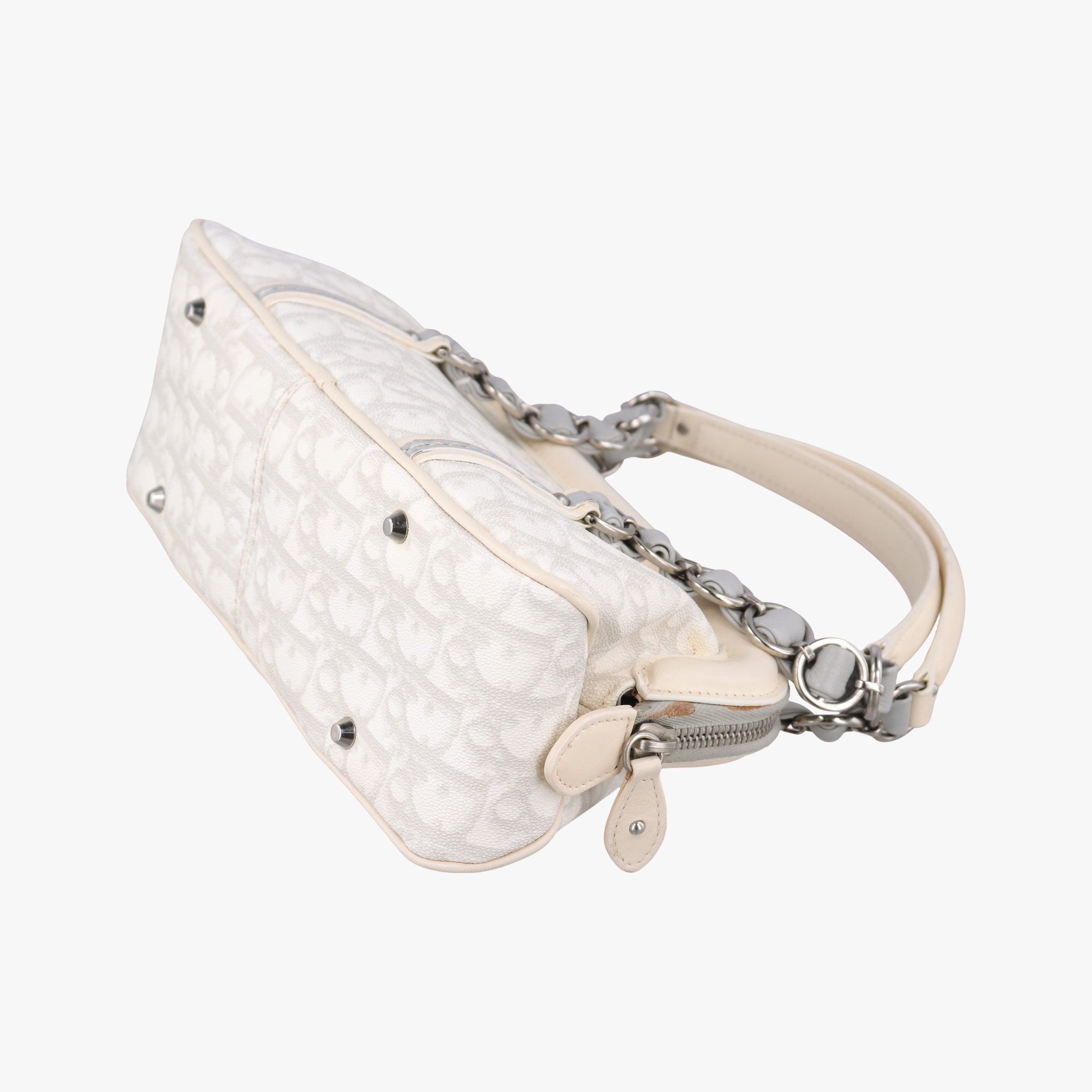 Pre-owned Christian Dior Trotter Romantic Chain Heart White pvc coated canvas  handbag | stylenewstar