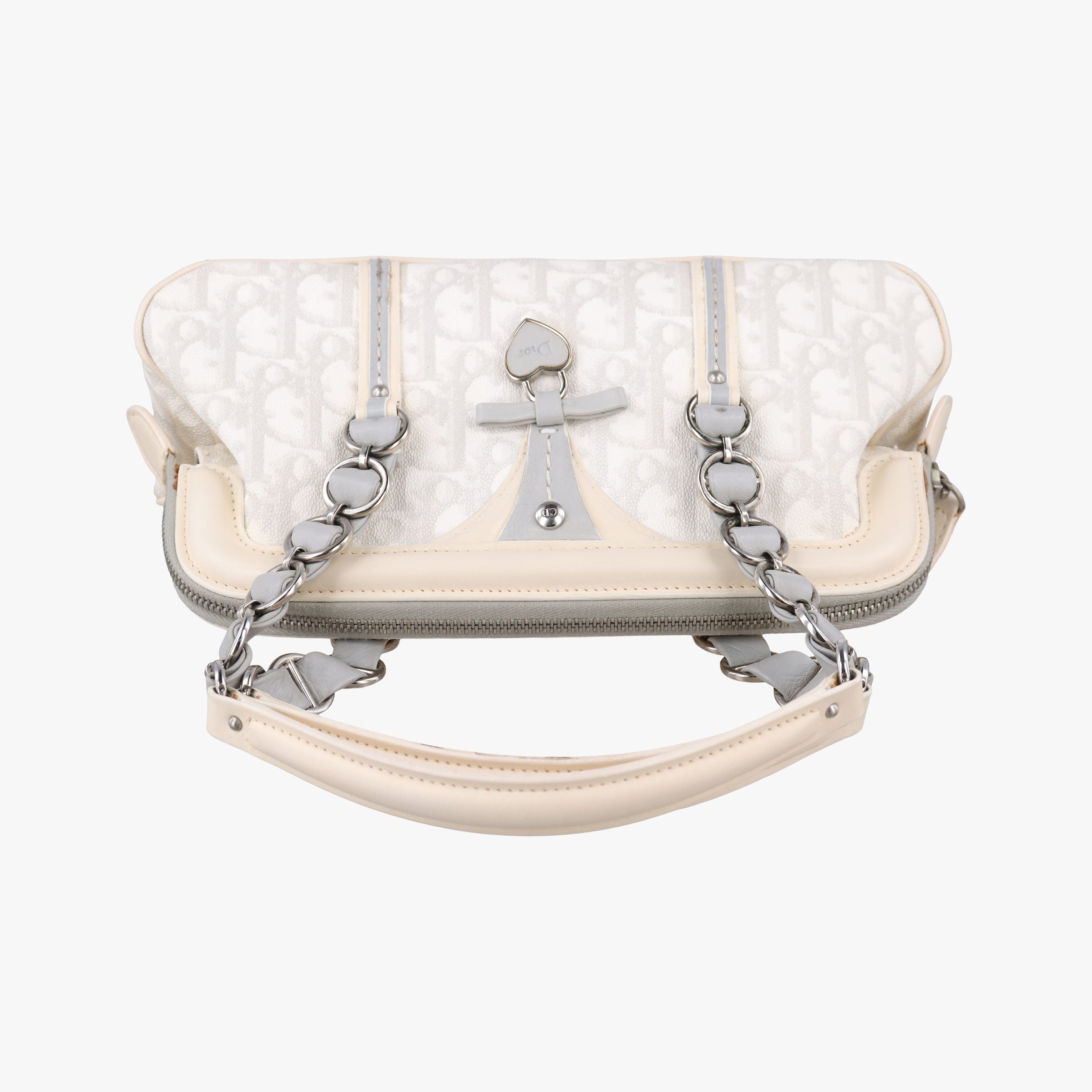 Pre-owned Christian Dior Trotter Romantic Chain Heart White pvc coated canvas  handbag | stylenewstar
