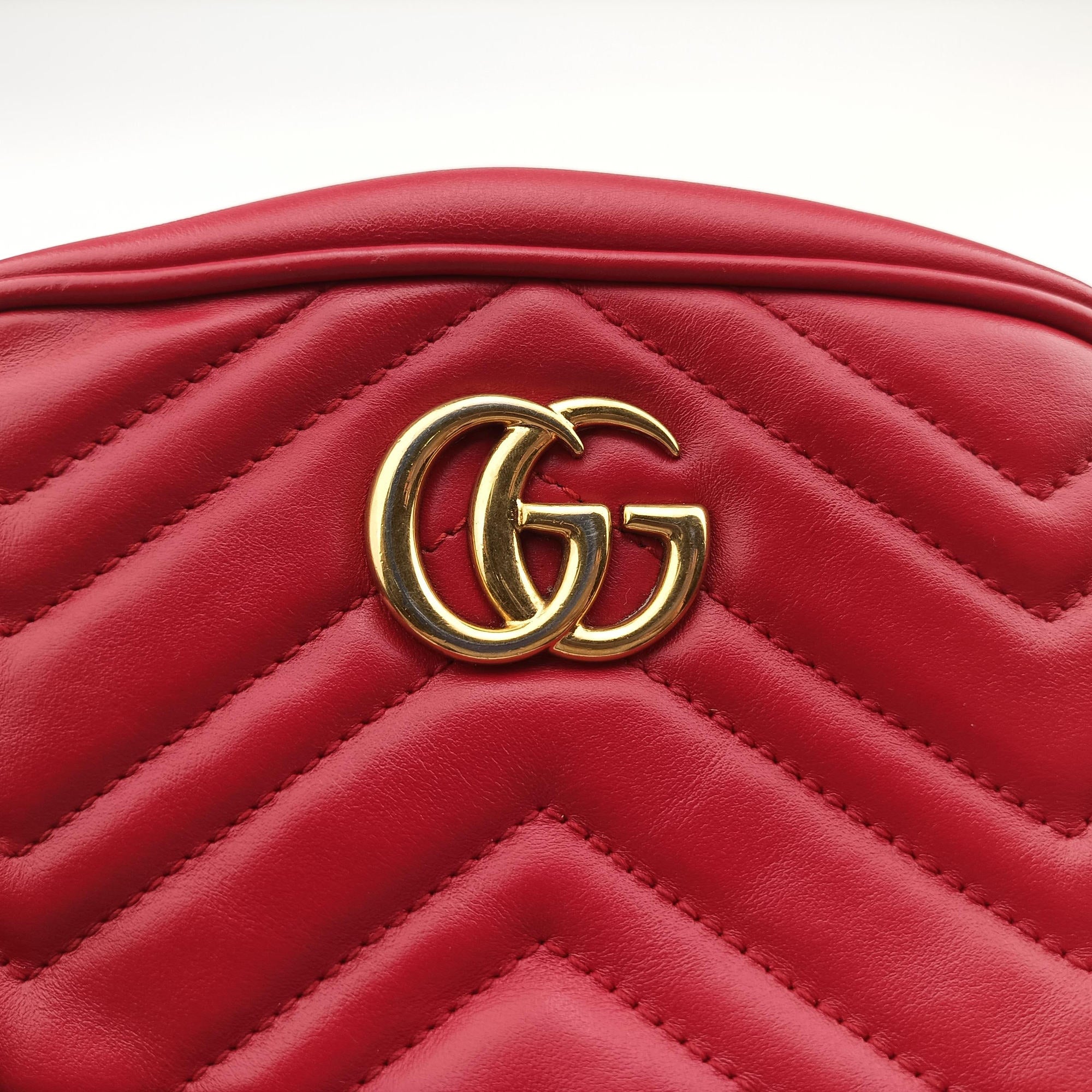 Pre-owned Gucci GG Marmont Red Leather 448065 shoulderbag | stylenewstar
