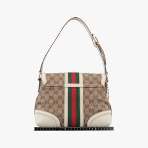 Pre-owned Gucci Web Treasure Flap White×Multicolour Leather×Canvas 145999 shoulderbag | stylenewstar