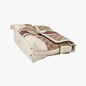 Pre-owned Gucci Web Treasure Flap White×Multicolour Leather×Canvas 145999 shoulderbag | stylenewstar