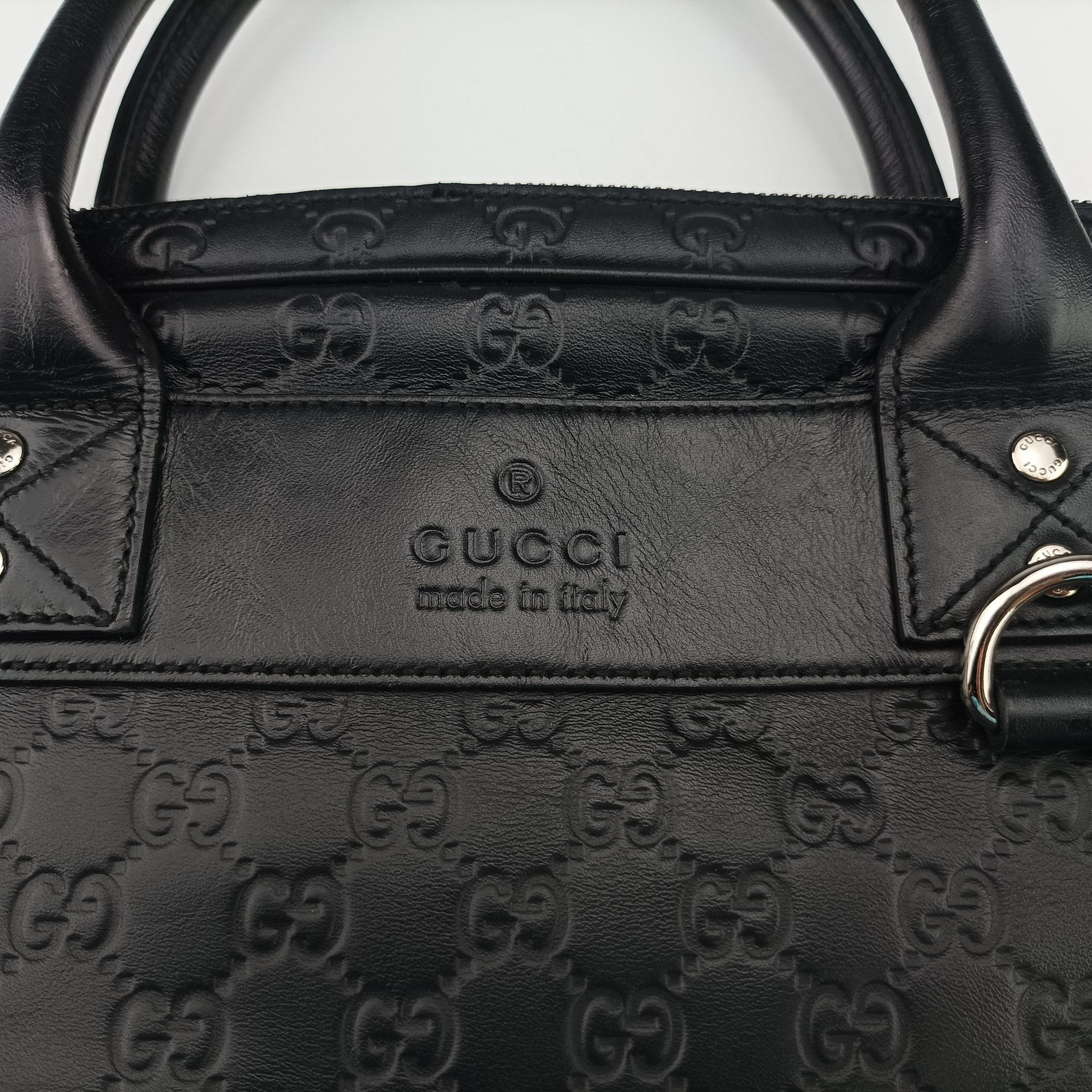 Pre-owned Gucci Guccissima Briefcase Business Black Leather 328937 handbag | stylenewstar