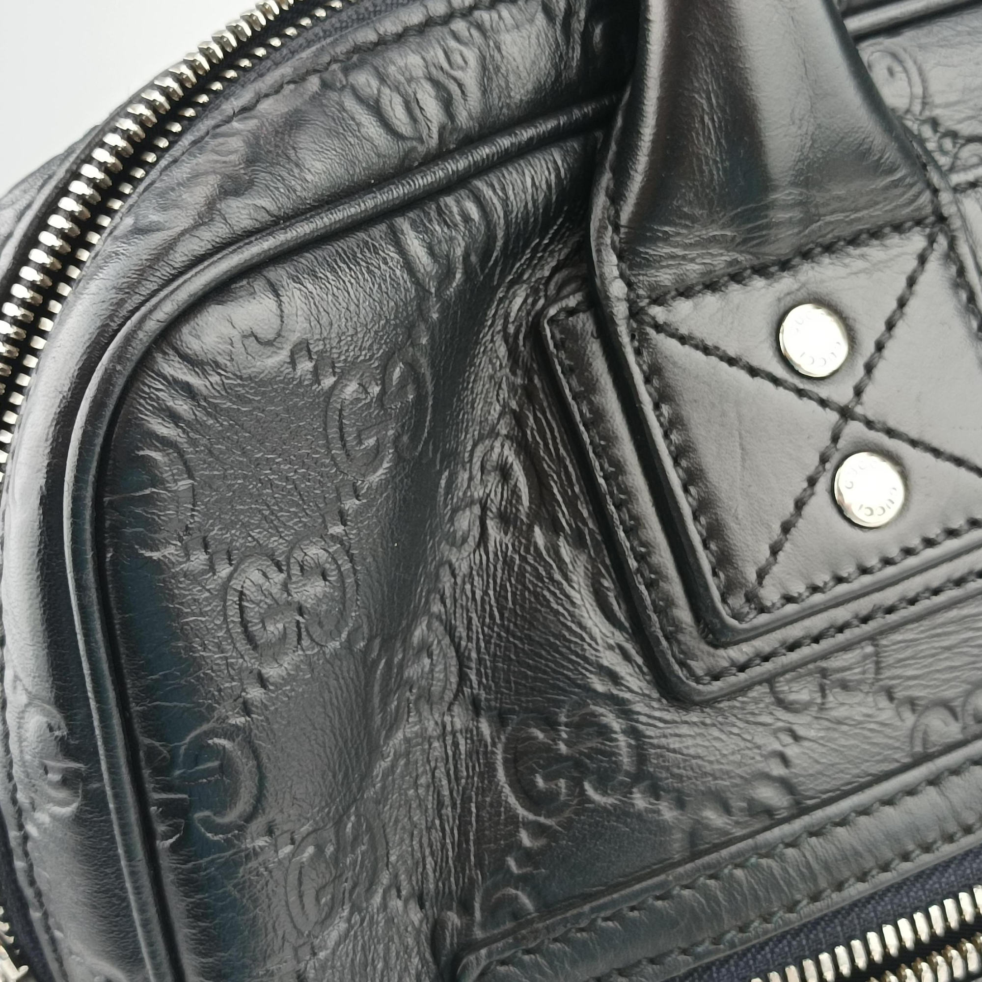 Pre-owned Gucci Guccissima Briefcase Business Black Leather 328937 handbag | stylenewstar