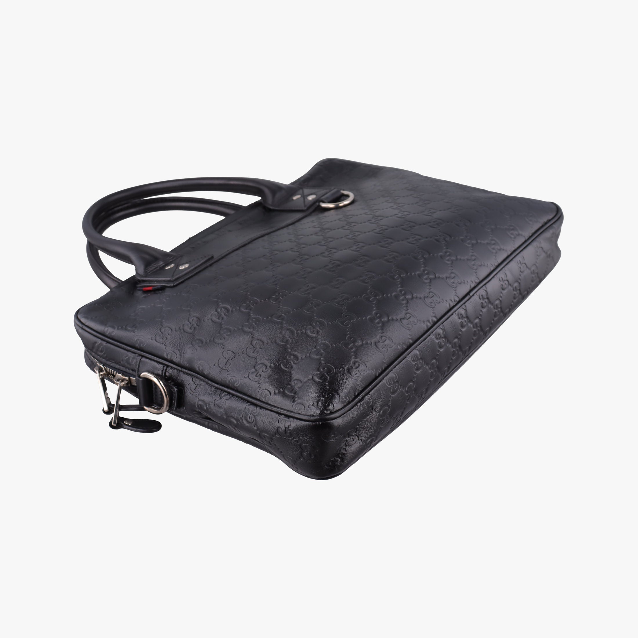 Pre-owned Gucci Guccissima Briefcase Business Black Leather 328937 handbag | stylenewstar