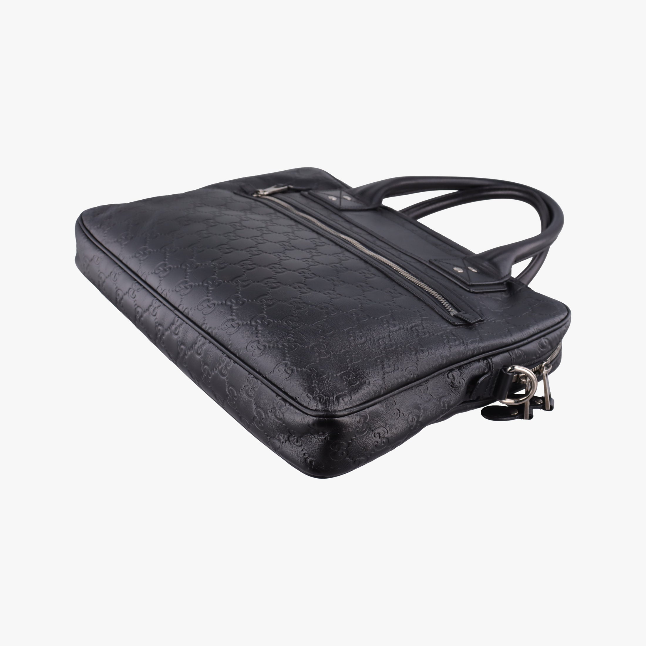 Pre-owned Gucci Guccissima Briefcase Business Black Leather 328937 handbag | stylenewstar