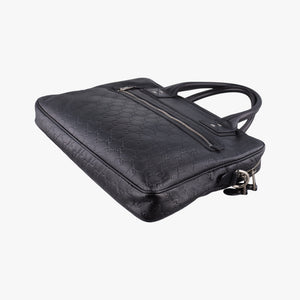 Pre-owned Gucci Guccissima Briefcase Business Black Leather 328937 handbag | stylenewstar