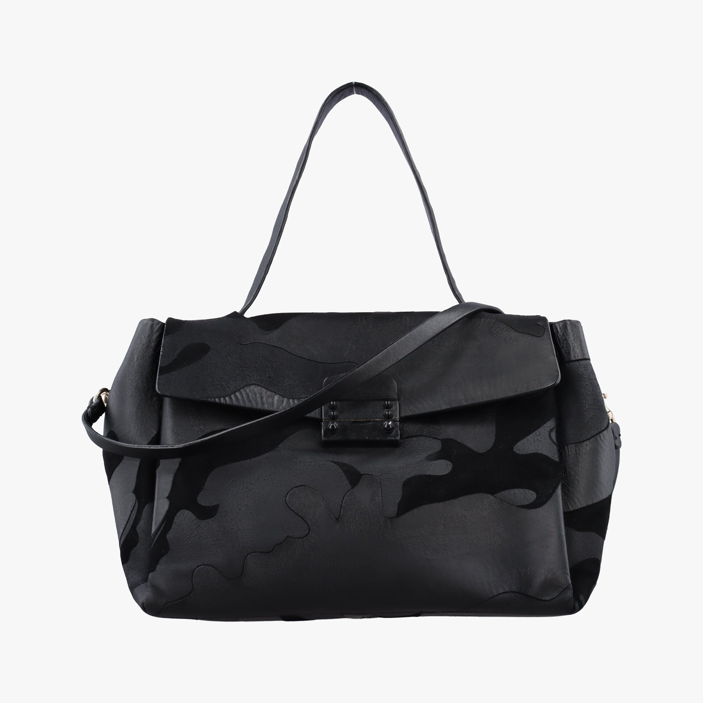 Pre-owned Valentino Rockstud Black Canvas×Leather  shoulderbag | stylenewstar