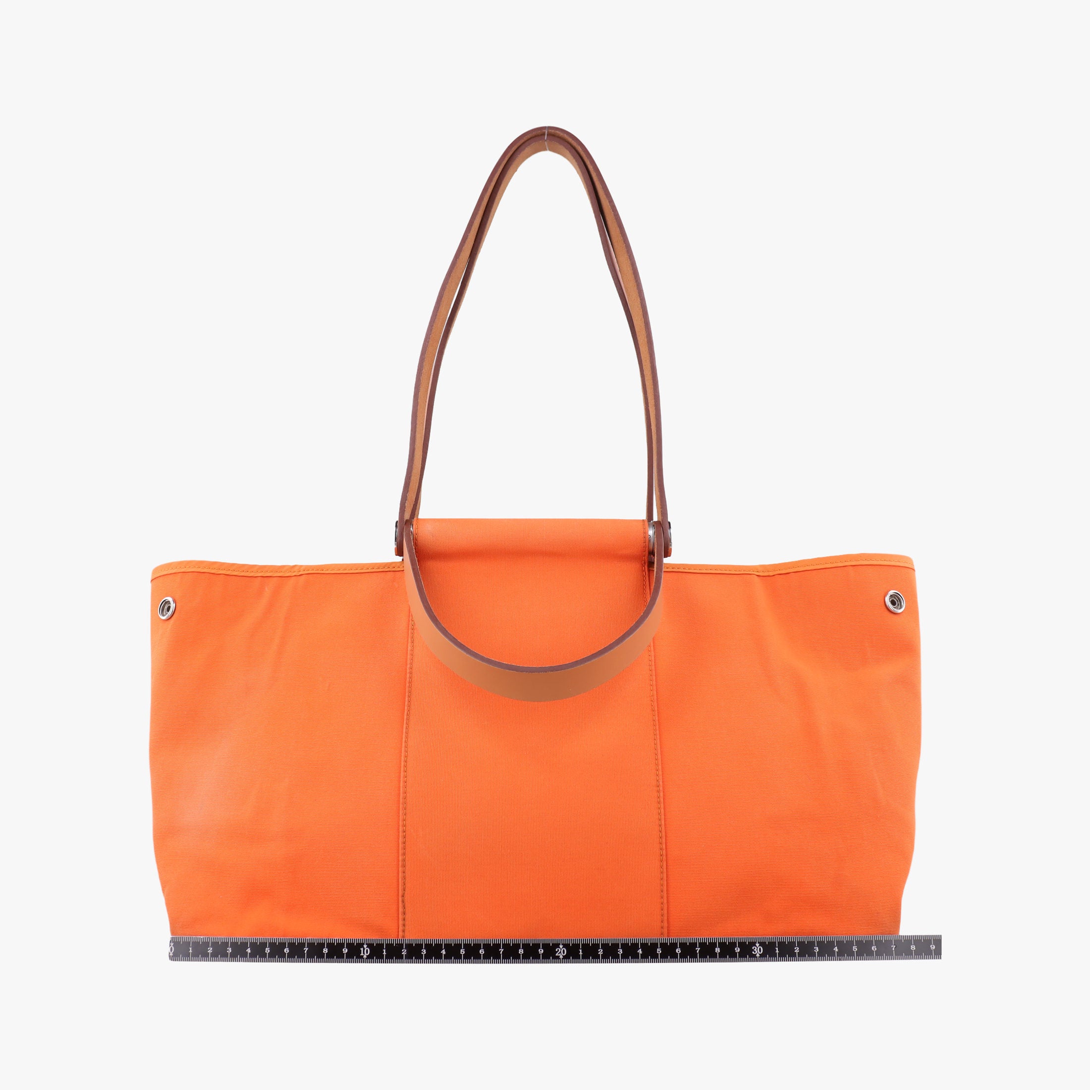 Pre-owned Hermes Cabag Elan Orange Toile Officier × Leather  shoulderbag | stylenewstar
