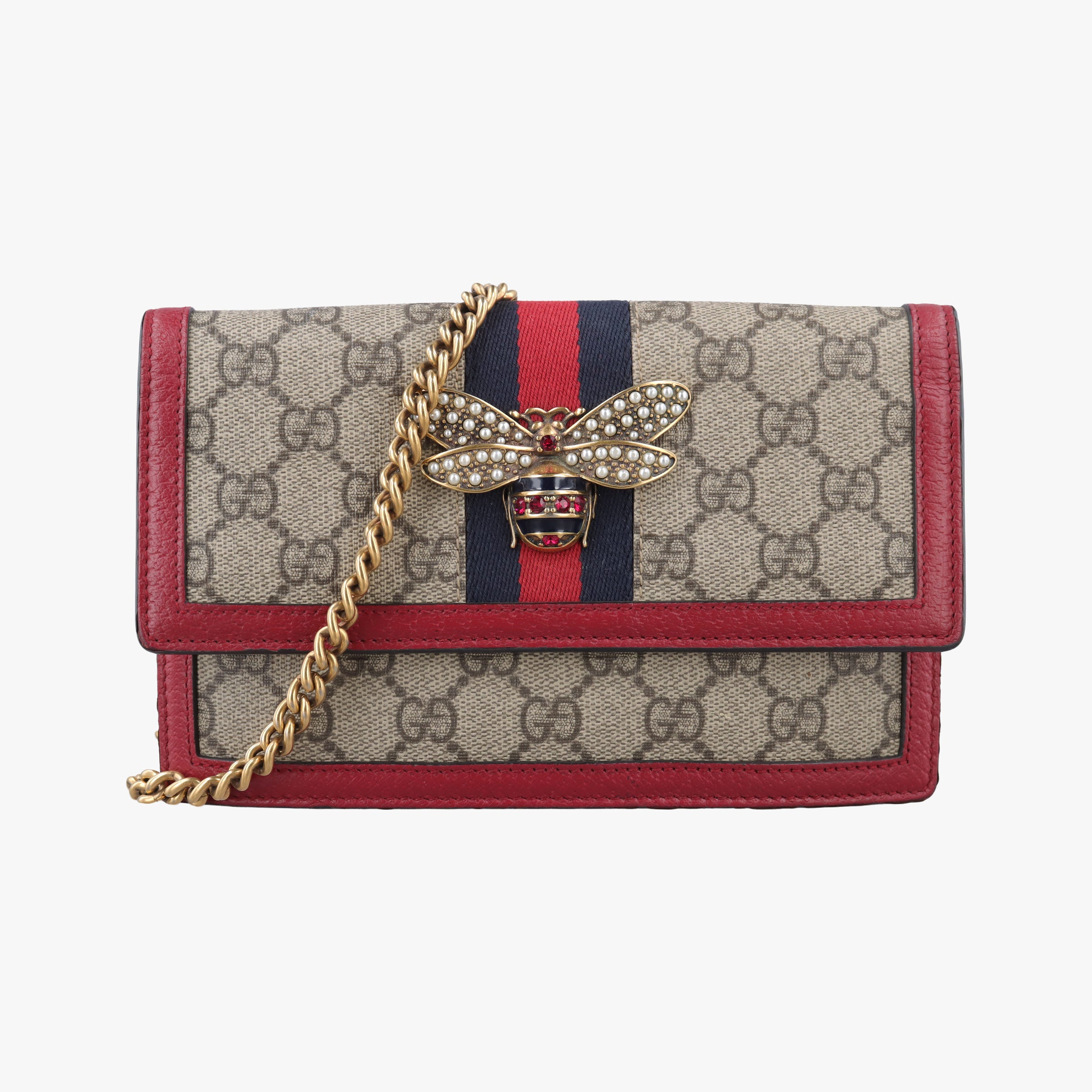 Pre-owned Gucci Queen Margaret Beige×Red×Navy PVC coated canvas×leather 476079 shoulderbag | stylenewstar