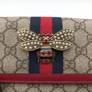 Pre-owned Gucci Queen Margaret Beige×Red×Navy PVC coated canvas×leather 476079 shoulderbag | stylenewstar