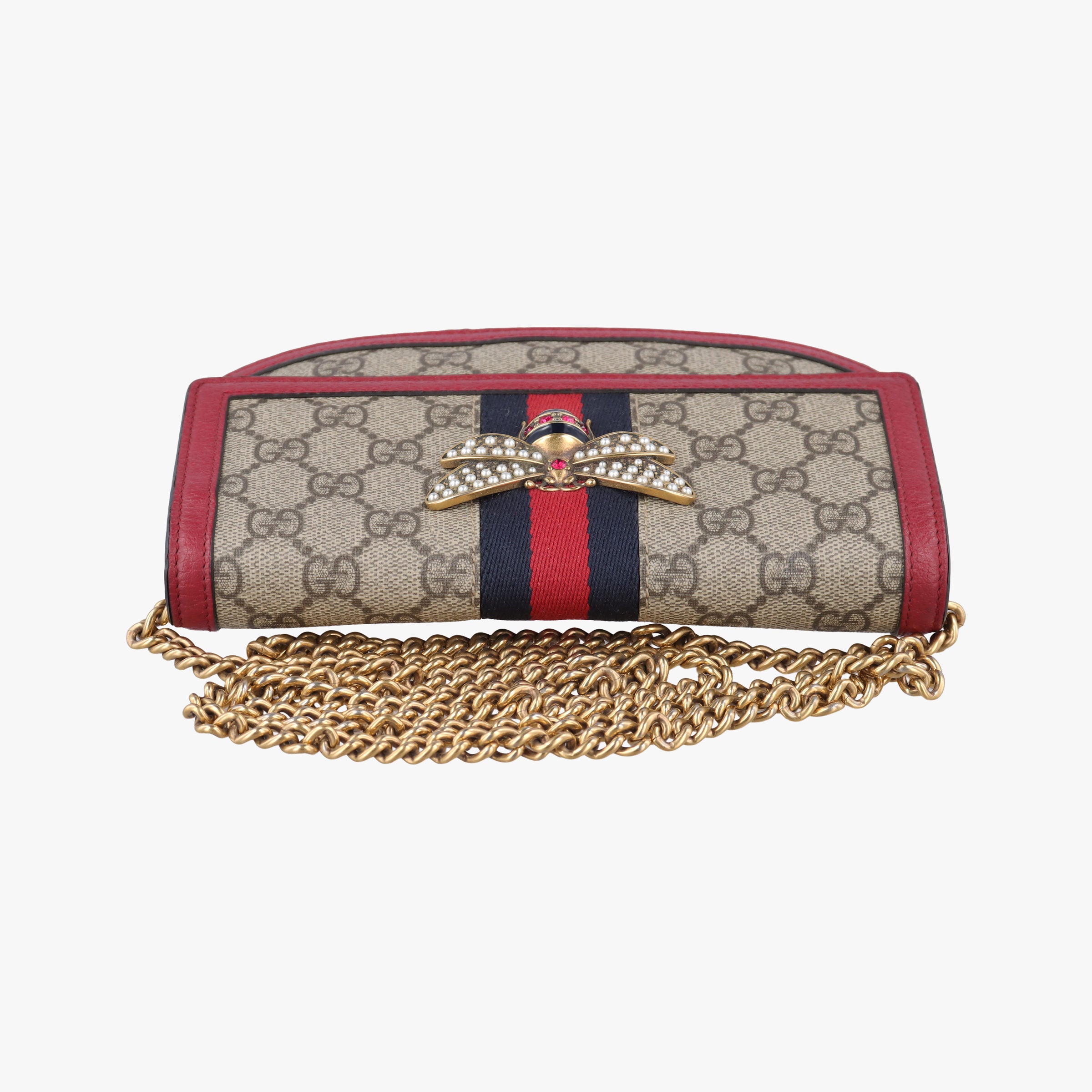 Pre-owned Gucci Queen Margaret Beige×Red×Navy PVC coated canvas×leather 476079 shoulderbag | stylenewstar