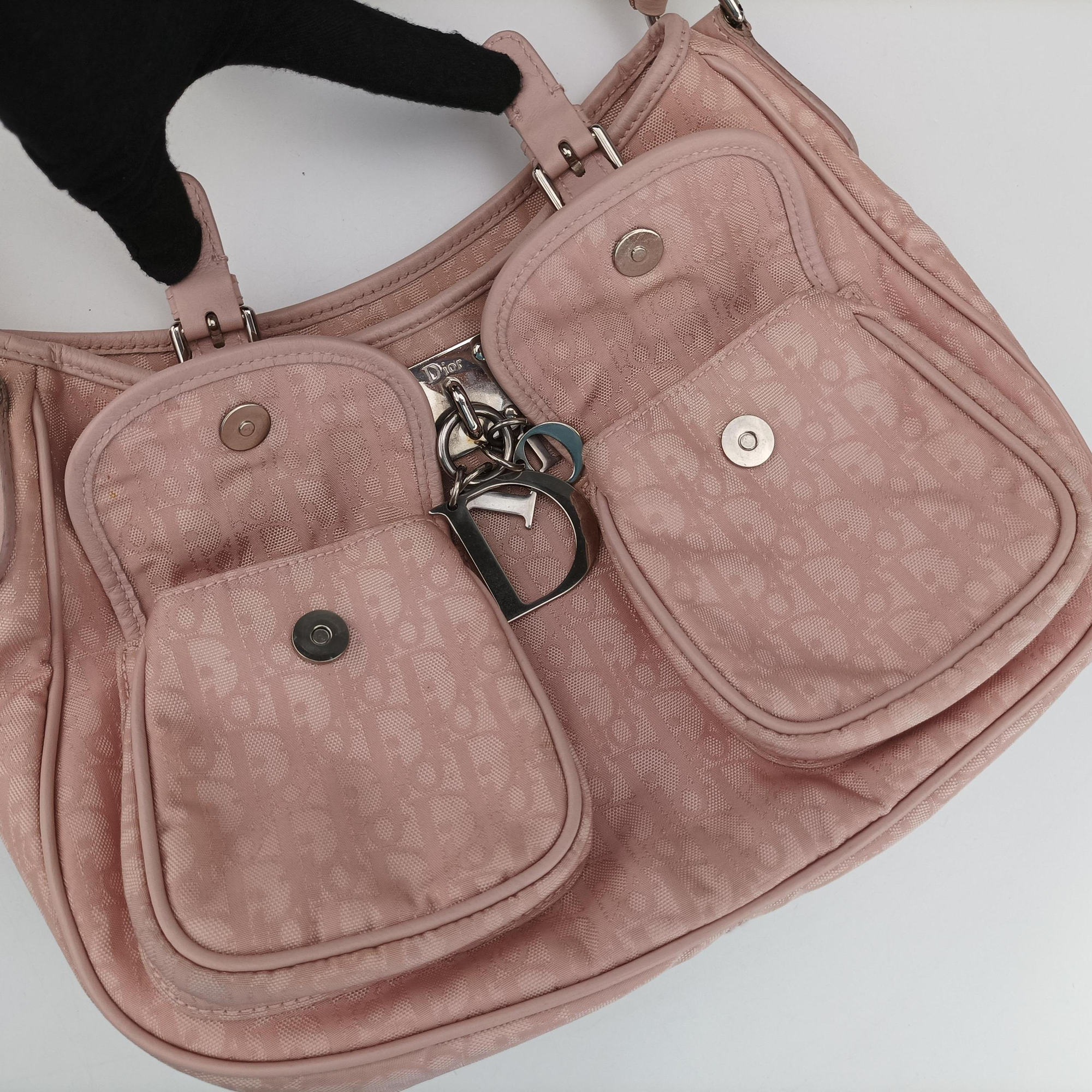 Pre-owned Christian Dior Lovely Trotter Pink Cotton Canvas × Leather  handbag | stylenewstar