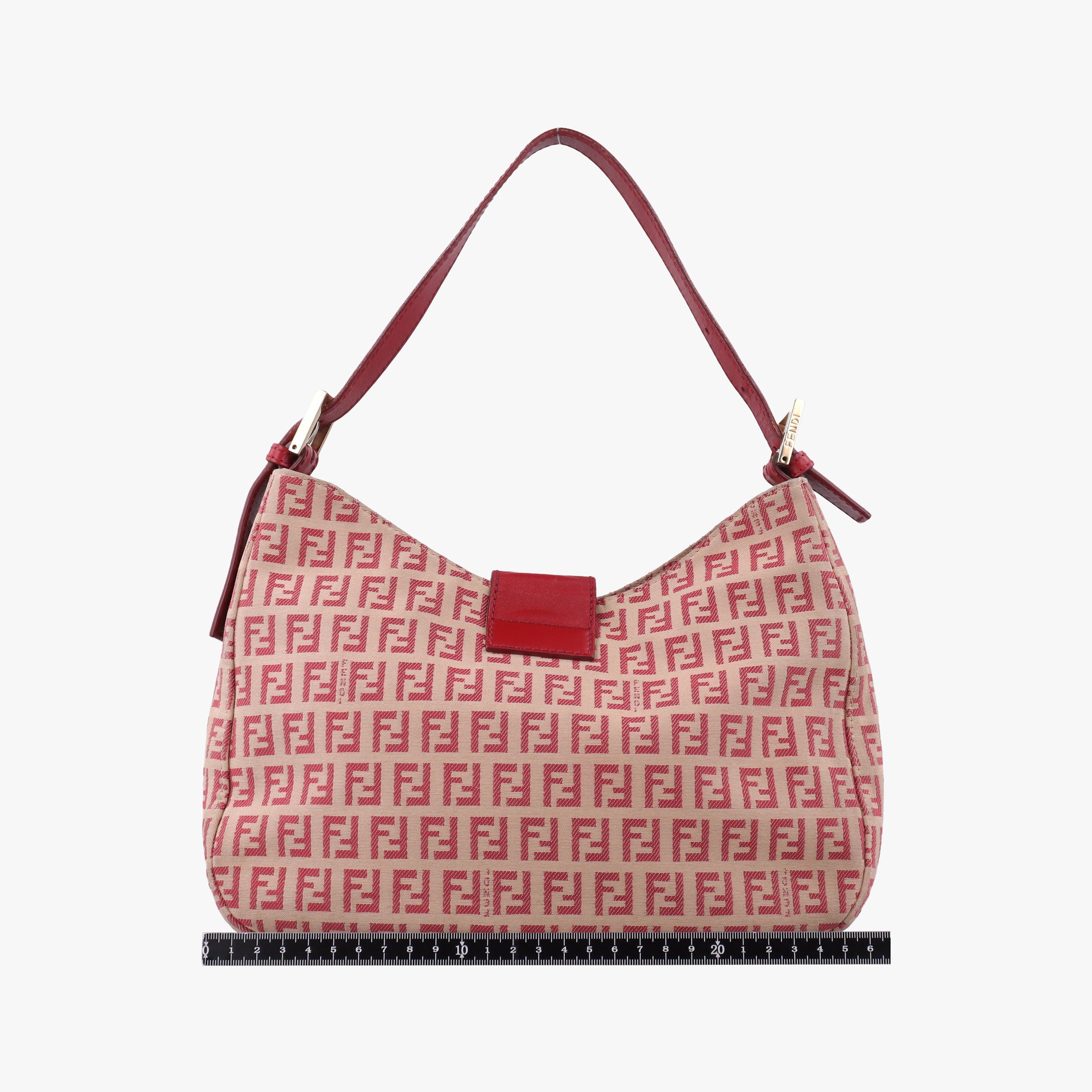 Pre-owned Fendi Zucchino Beige x Red canvas xLeather 8BR036 handbag | stylenewstar