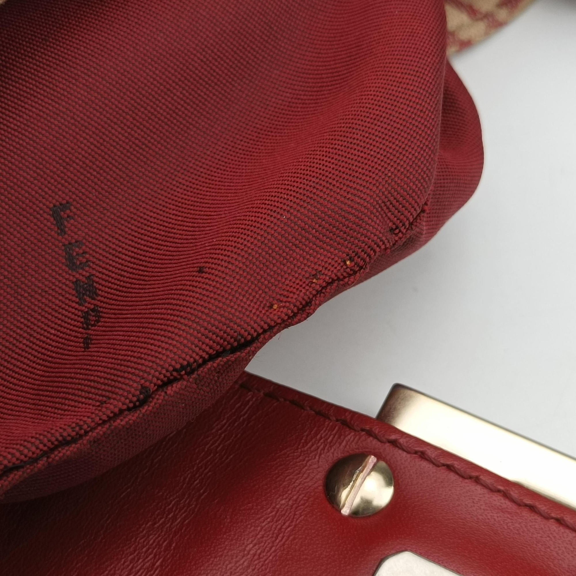 Pre-owned Fendi Zucchino Beige x Red canvas xLeather 8BR036 handbag | stylenewstar